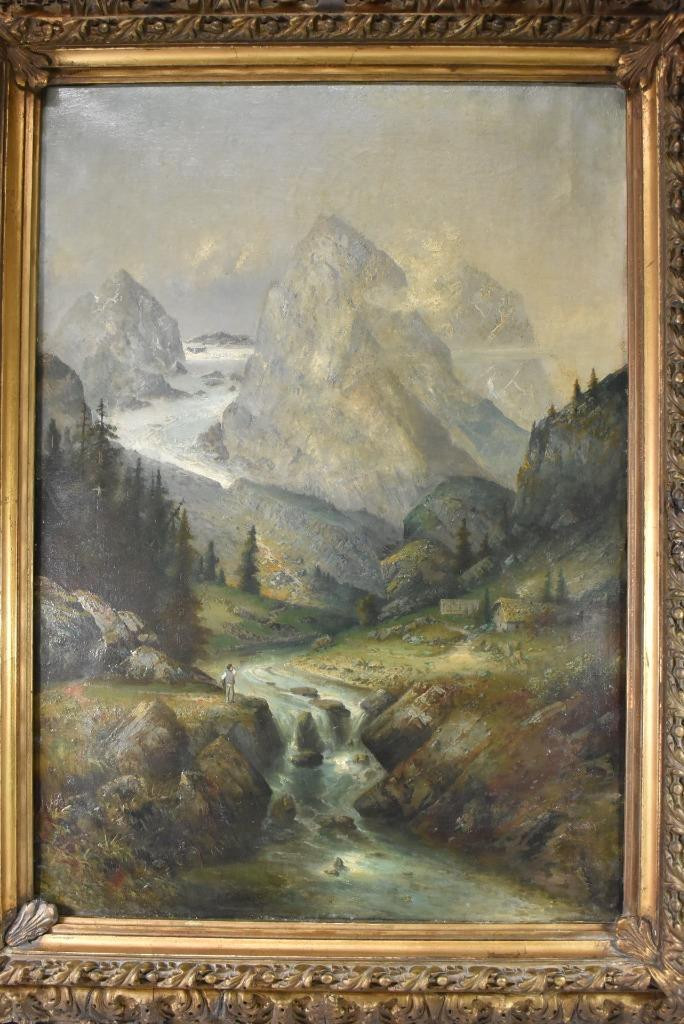 Alexandre Calame Mountain and River Landscape Oil Painting