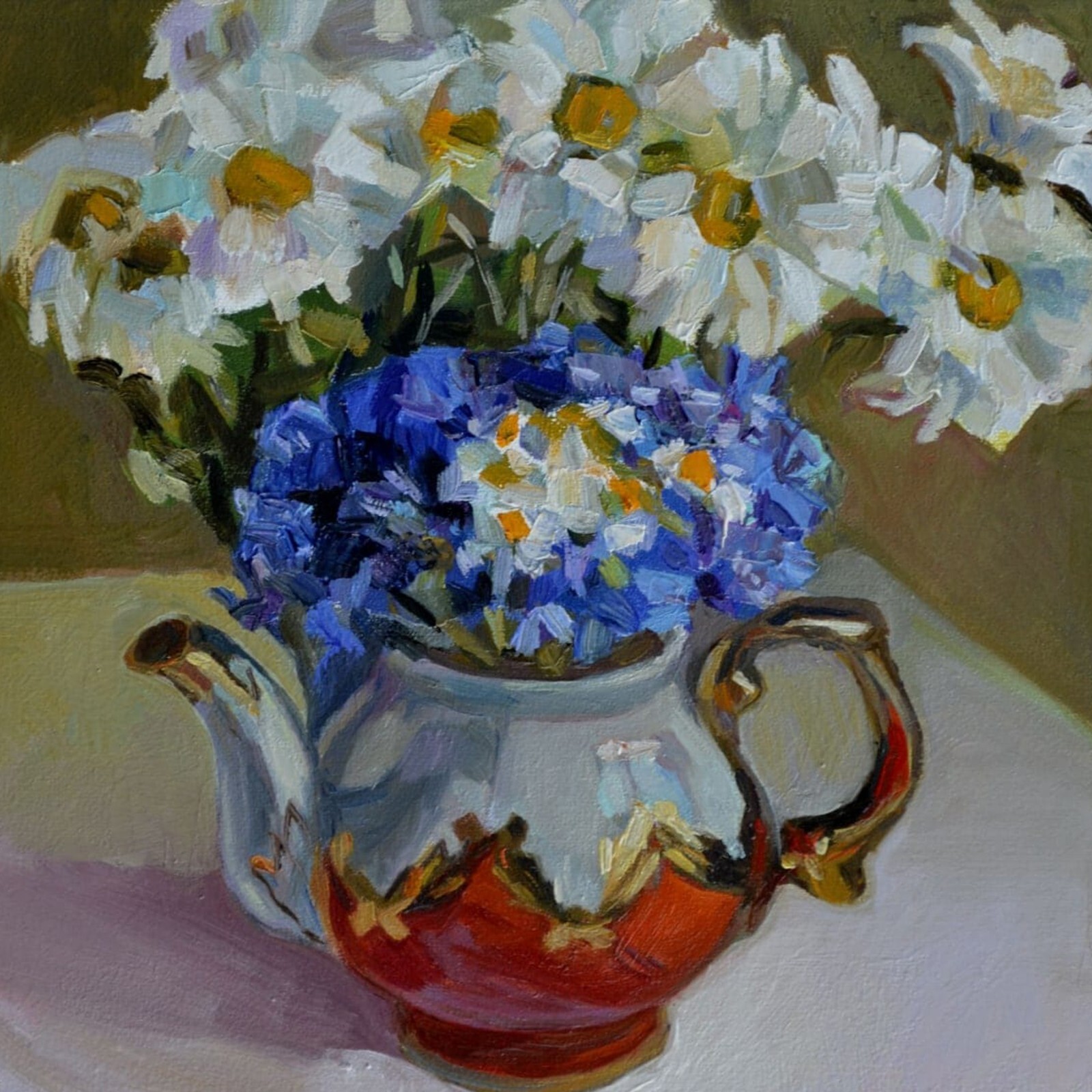 Daisies Flowers Painting Chrysanthemums Original Signed Artwork Ukraine