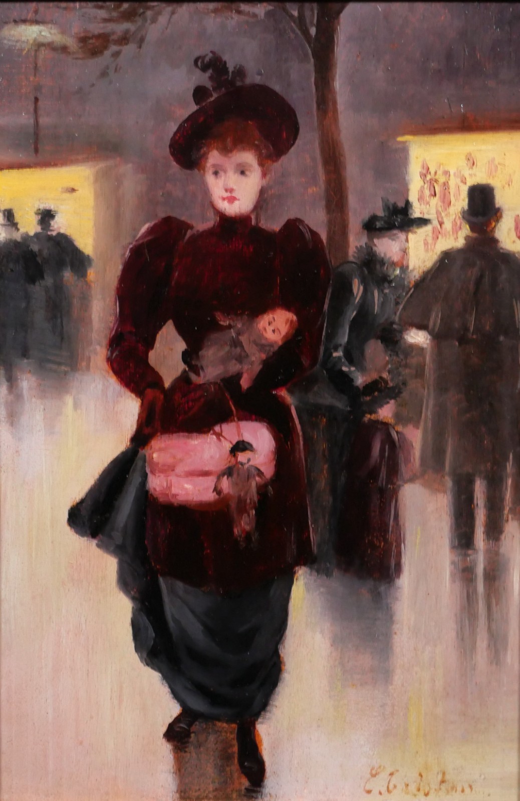 Signed Antique Paris Impressionism Oil Painting On Wood Woman Doll Béraud Cortes