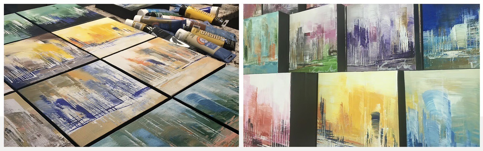 Original Painting Acryl On Canvas Inspired By NYC Cityscape 8”x 8”Only $88