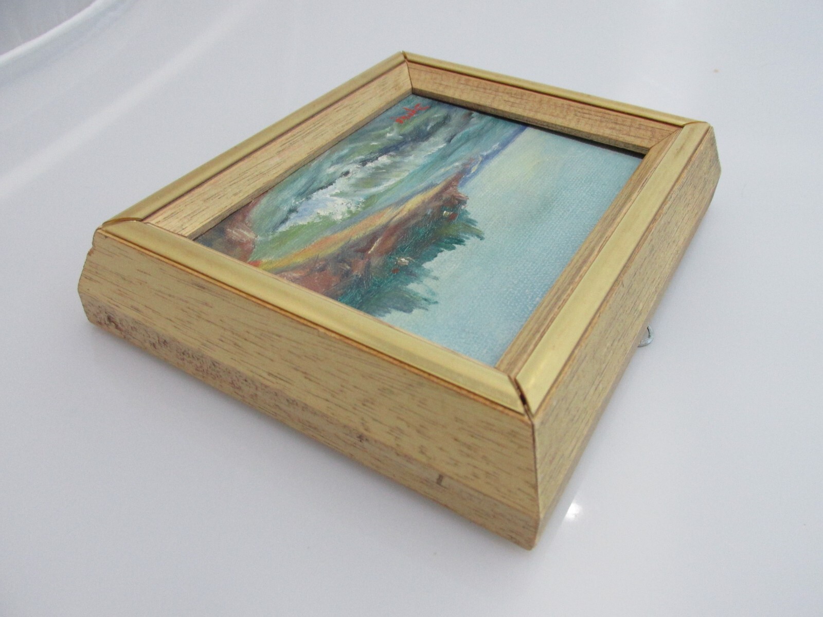 Original Painting Seascape Signed Byers Ocean Cove Waves Bluffs Sea Miniature
