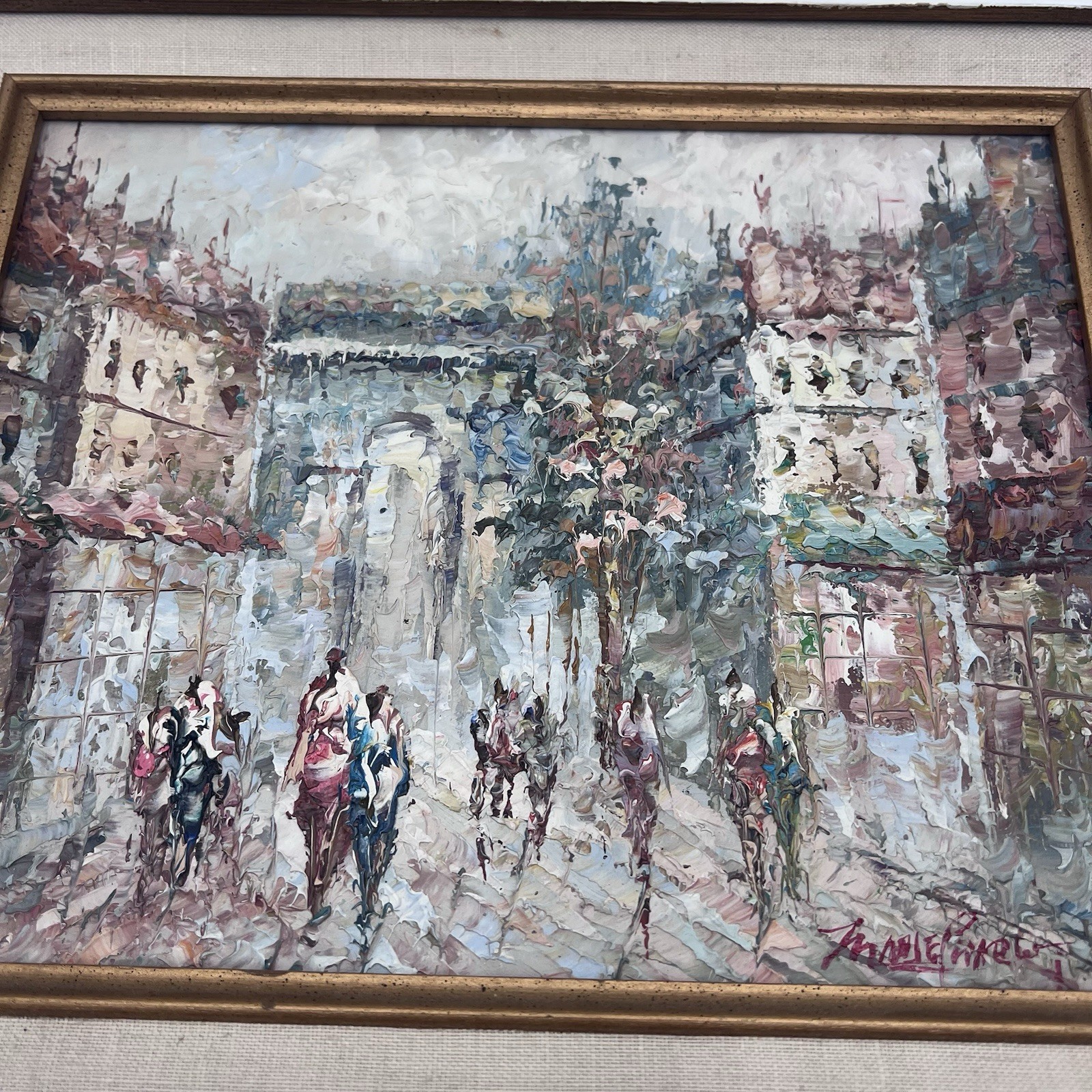 ORIGINAL 70s MARIE CHARLOT Framed Impasto Oil Painting Paris Street Scene Signed