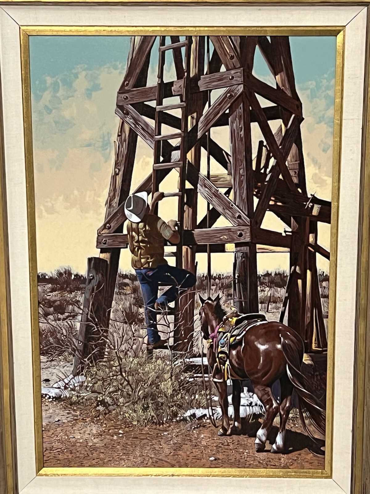 L.B. Porter Original Western Oil Painting “The Big Hill” -Oil Derrick / Cowboy