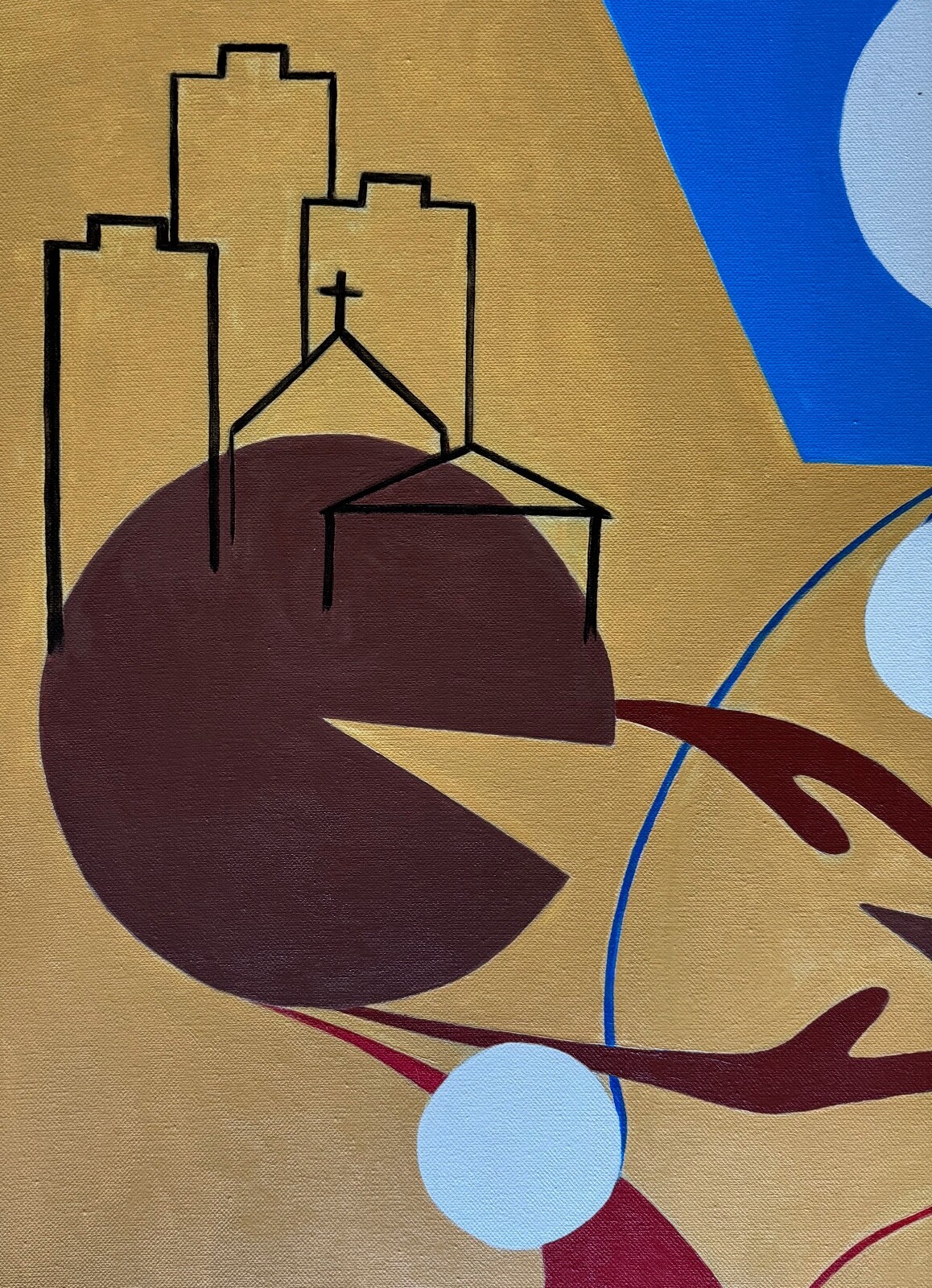 Vintage Surreal Abstract Geometric Painting Art Wall Hanging Signed REM Menges