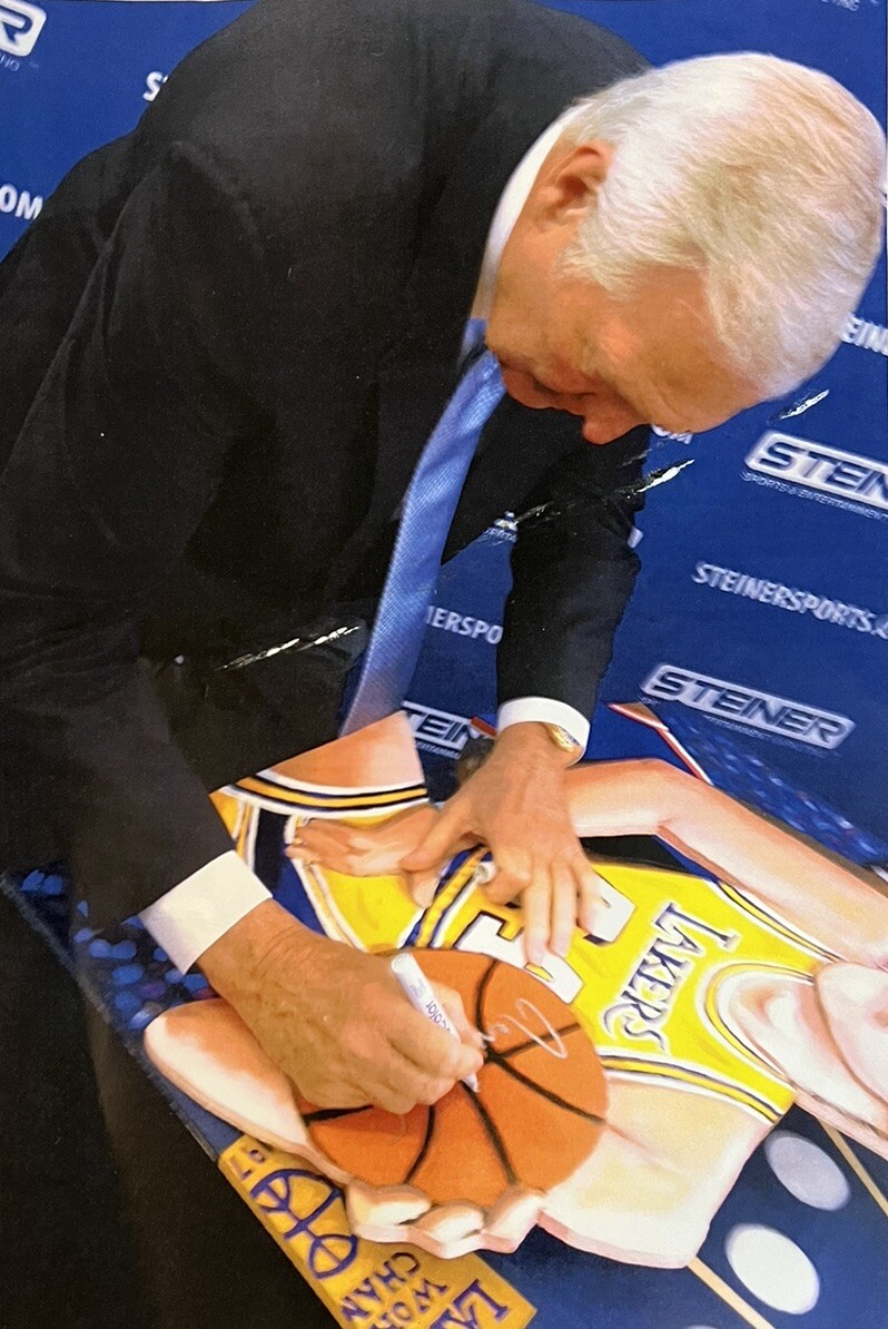 Jerry West Signed Original Painting Steve Sax Wood Art 27×27.5 Lakers 1/1