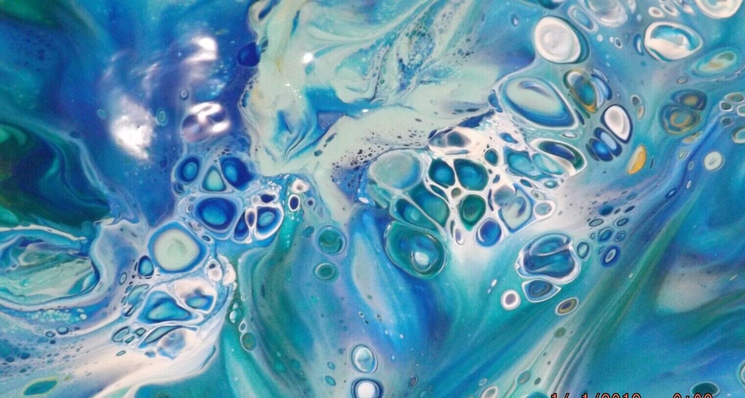 16″ 20″ inch Blue/Green fluid art/ canvas smash w/Gold,green,lake blue,white