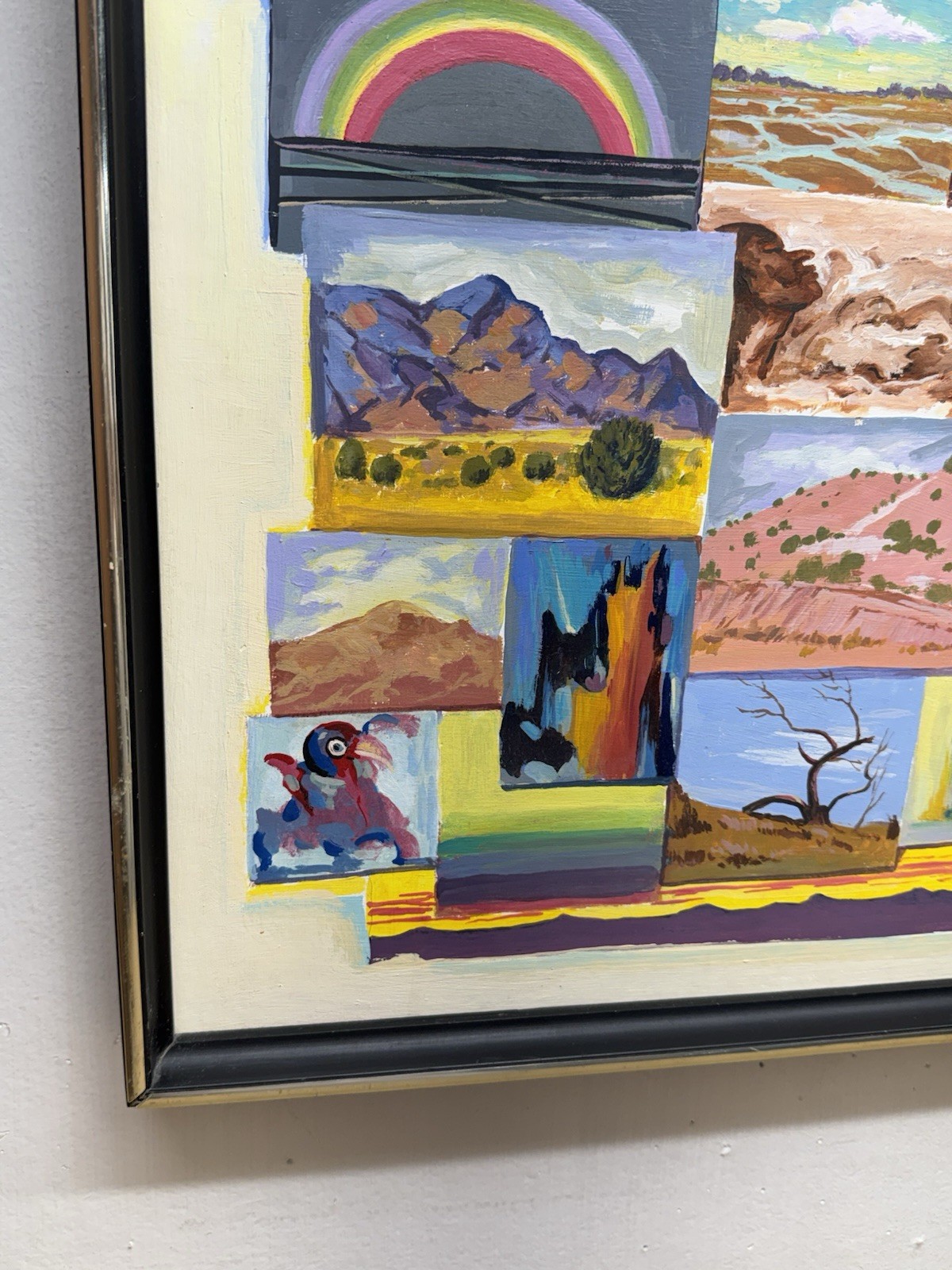 Vintage Signed Multi Panel Southwestern Inspired Original Painting Framed