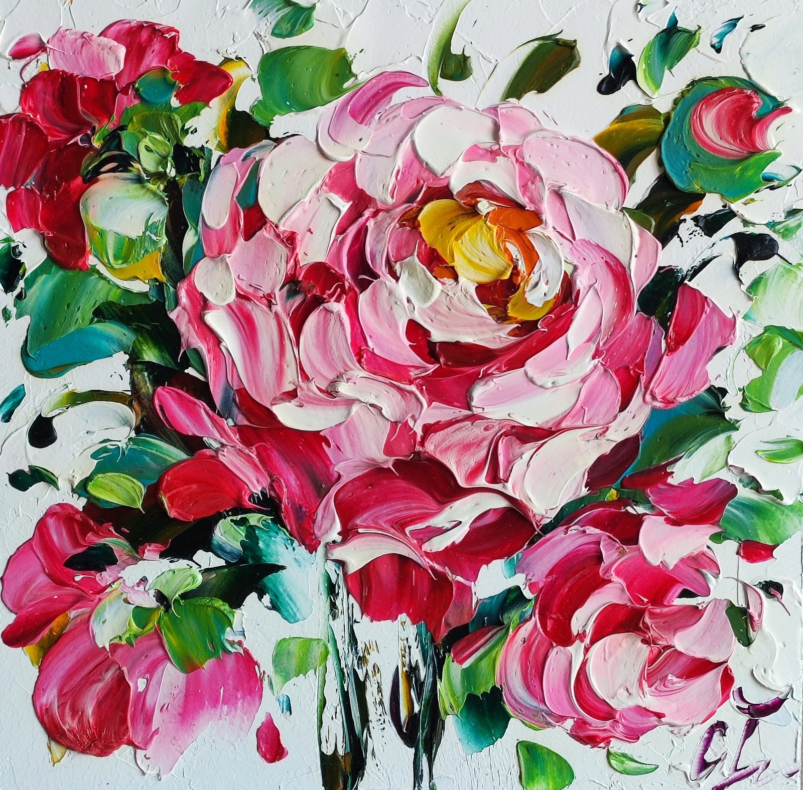 original oil painting Rose pink flowers artwork Floral small wall art 6*6 inch