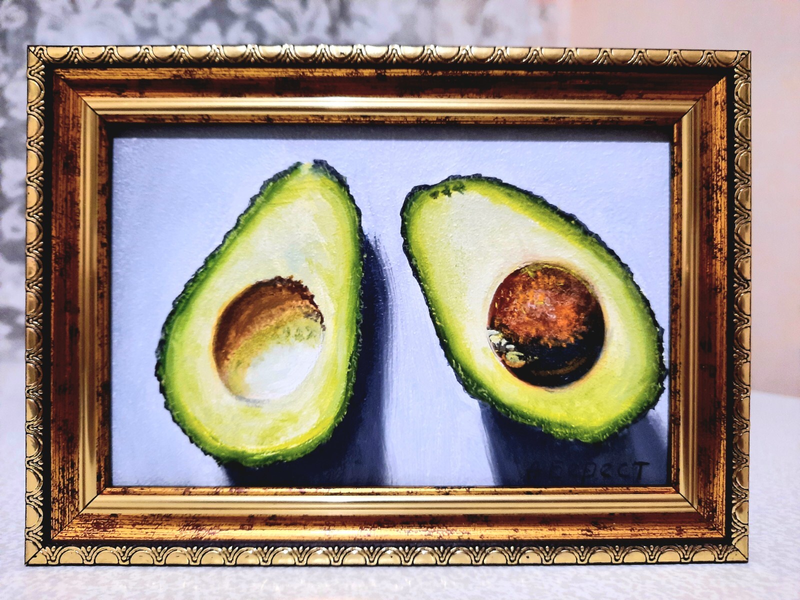 ORIGINAL Oil Painting HANDMADE Miniature Avocado Contemporary Wall Art Realism