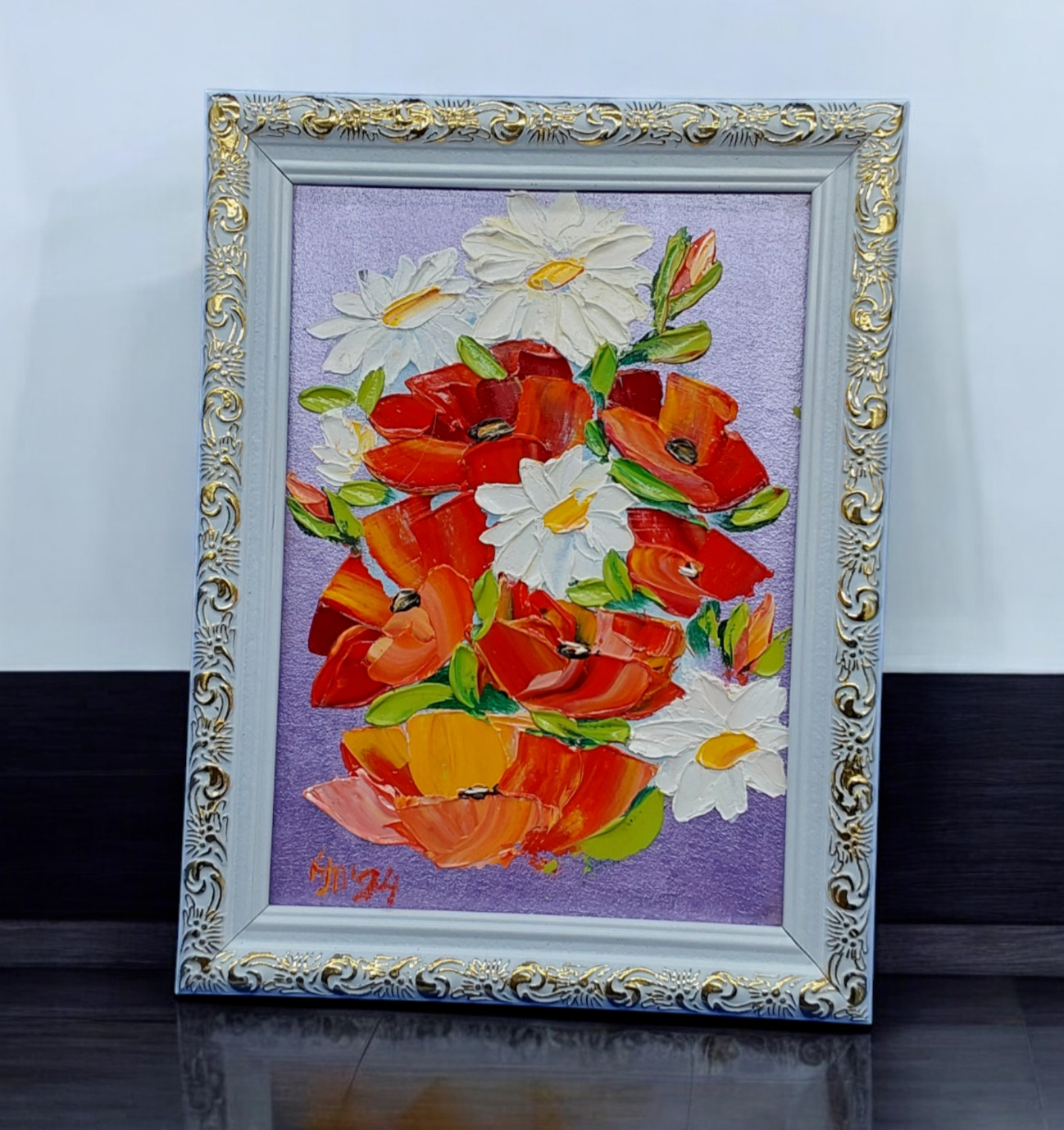 Wildflowers Daisies Original Painting Volumetric Semi Abstract Handmade Wall Art