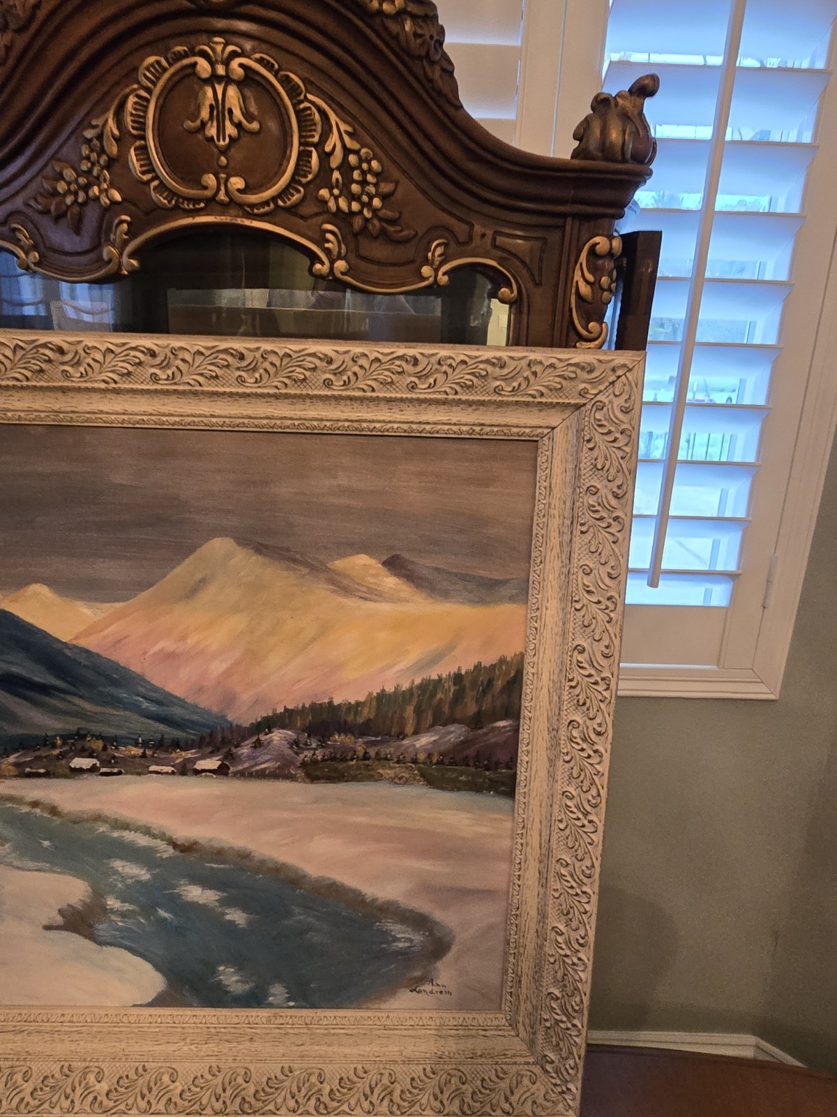 American 20th Cent. Winter Mountain Town Landscape Oil Painting by Ann Landreth