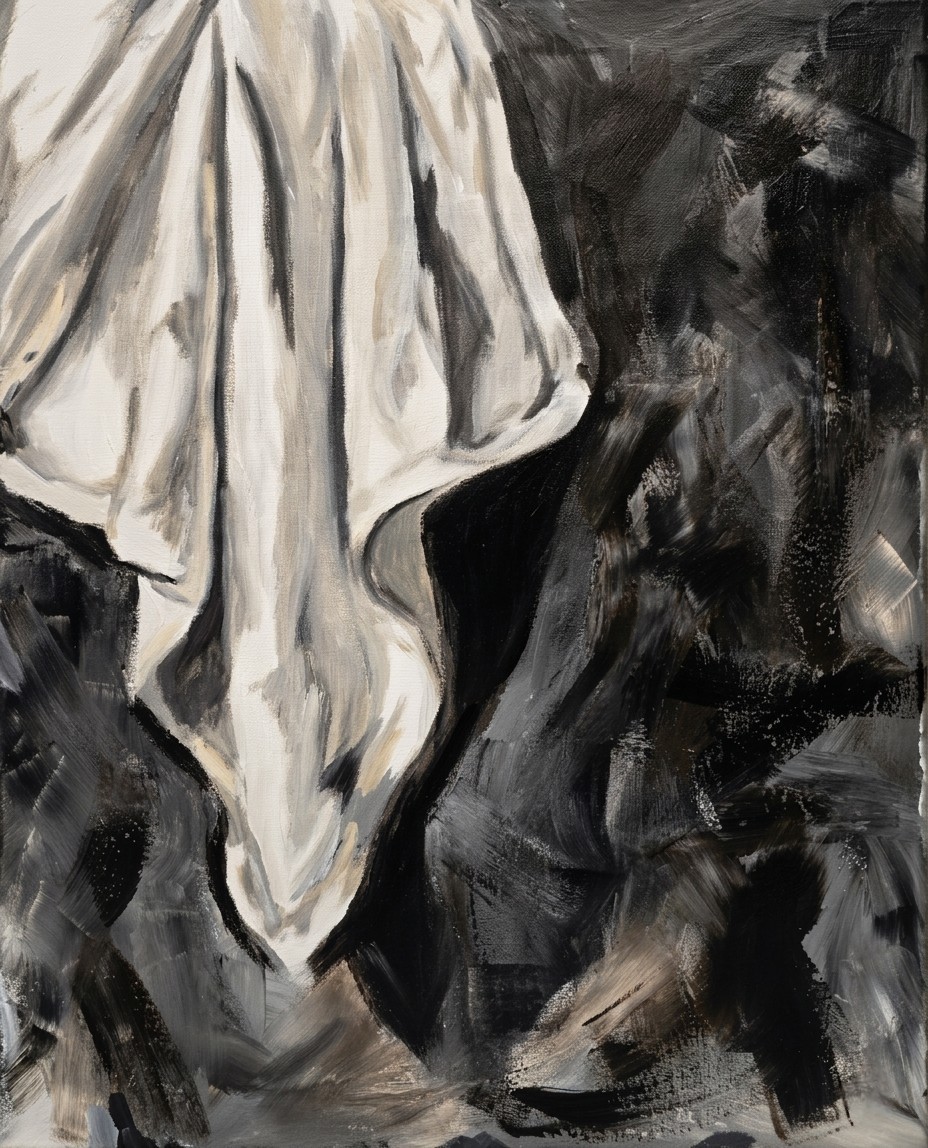 Original Acrylic Painting 16×20 – Surreal Drapery Still Life – Moody Dark Art