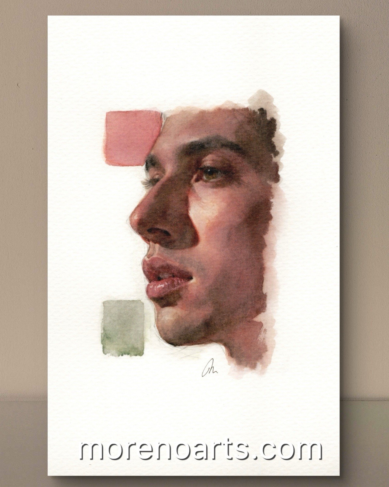 Original Watercolor Painting Classical Male Figure Book Page 5.5 × 8.5 inches)