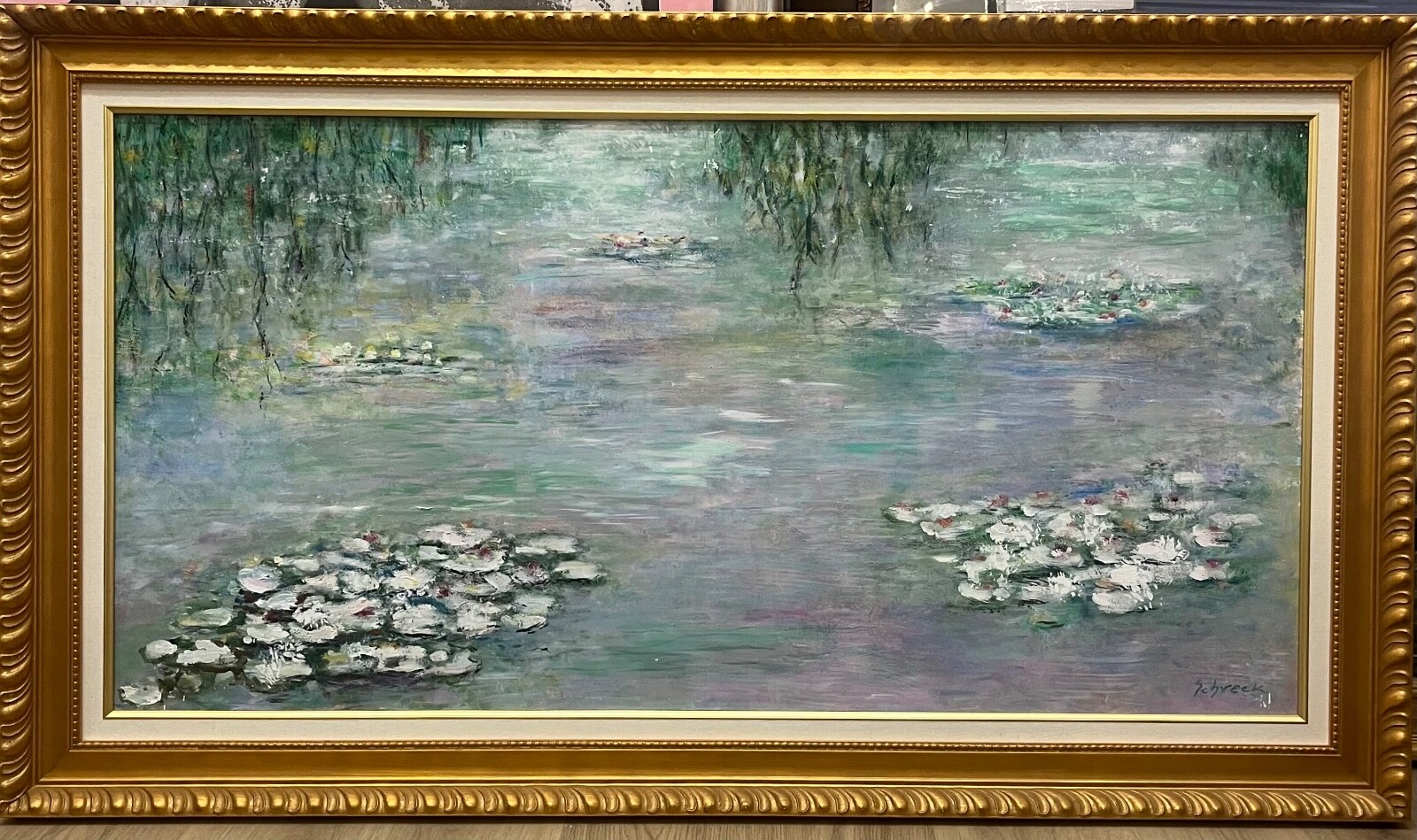 Michael Schreck signed «Water Lillies» acrylic on canvas