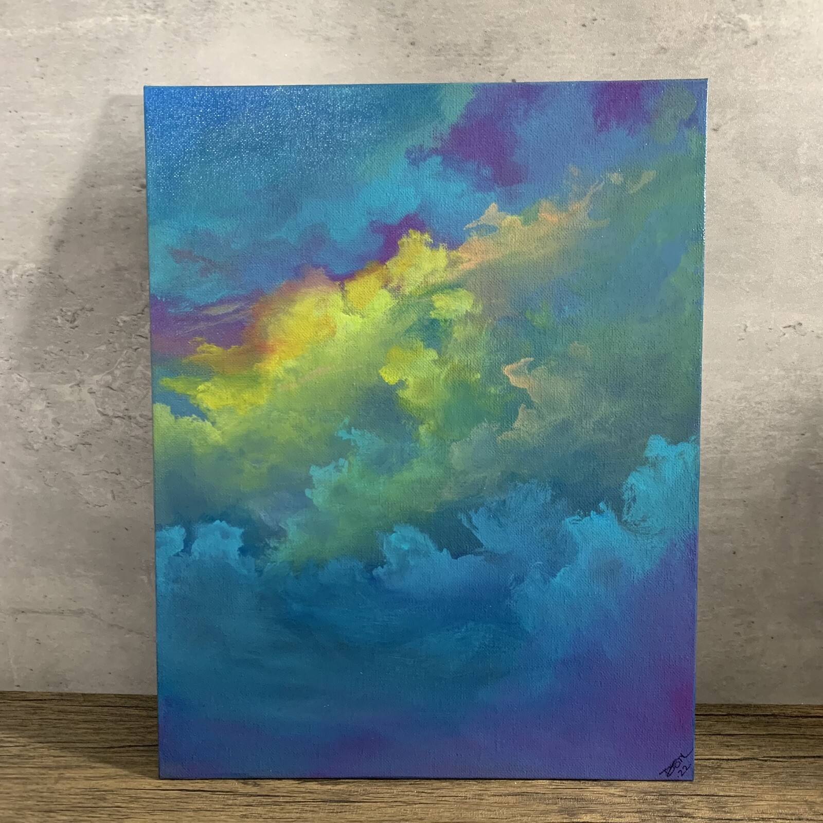 Original Clouds Sky Acrylic Painting 11″ x 14″ Art Handmade Home Decor W/ Easel