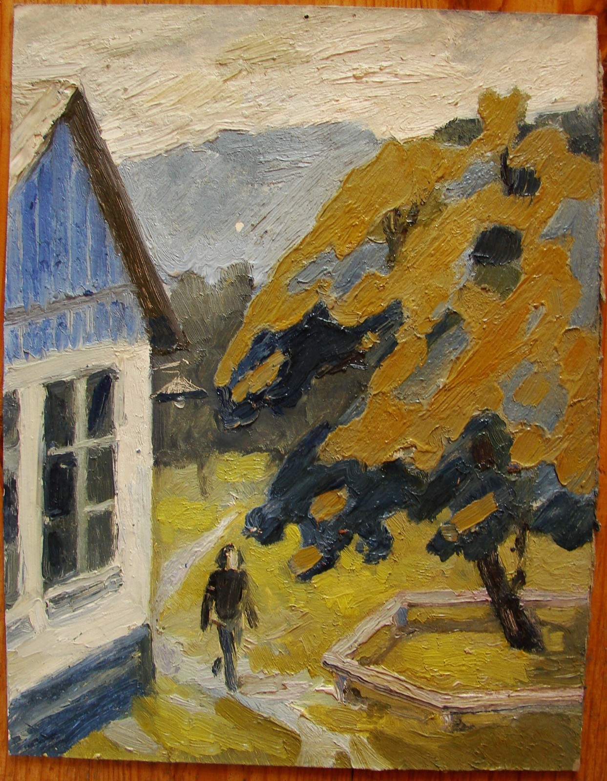Ukrainian Soviet USSR Painting Oil modernism postimpressionism house figure