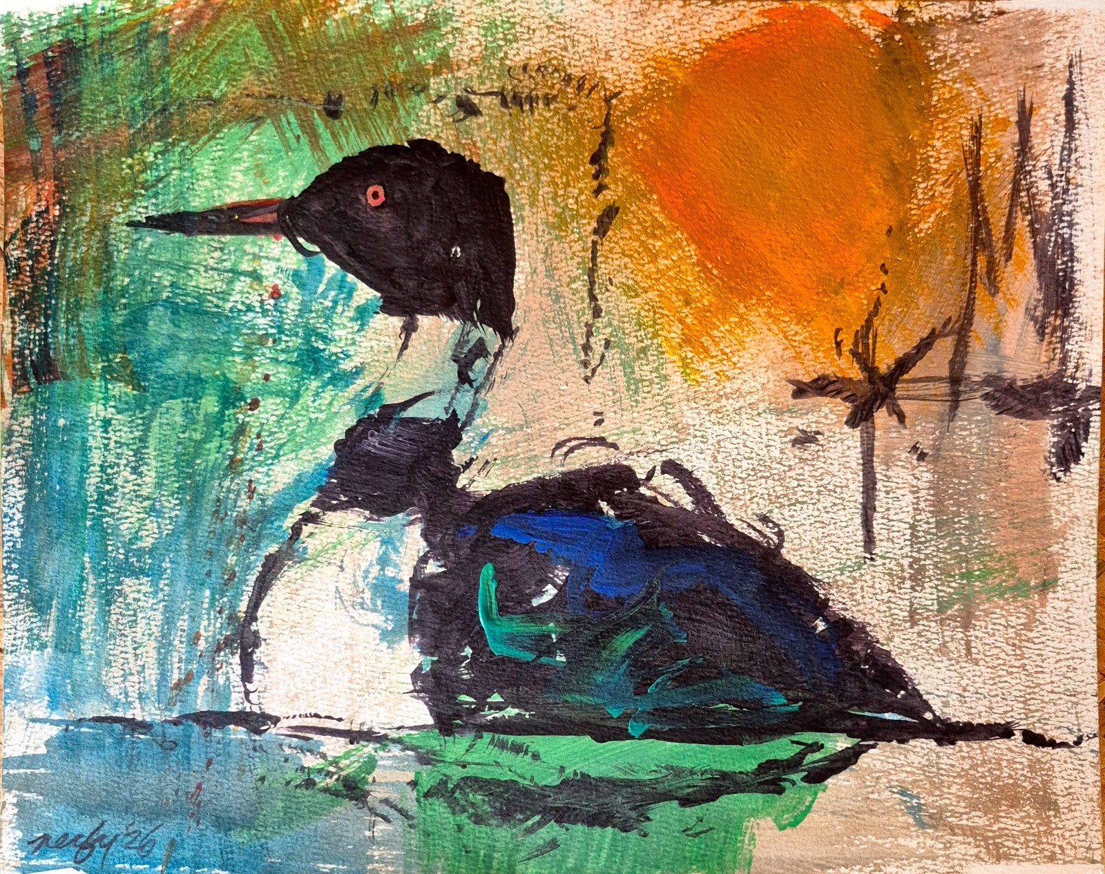 Original Expressive 11×14 Acrylic Bird Painting Signed Bold Contemporary Art 169