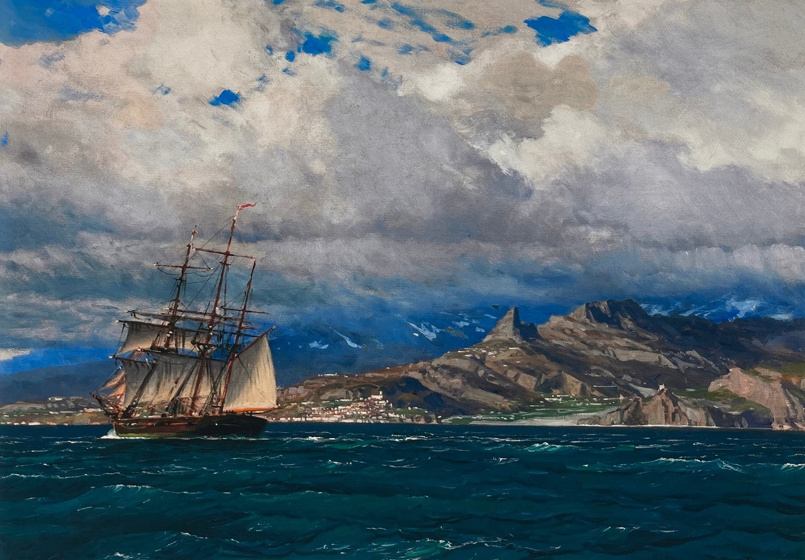 Three Masted Sailing Ship Poster – Maritime Coastal Home Nautical Wall Art Print