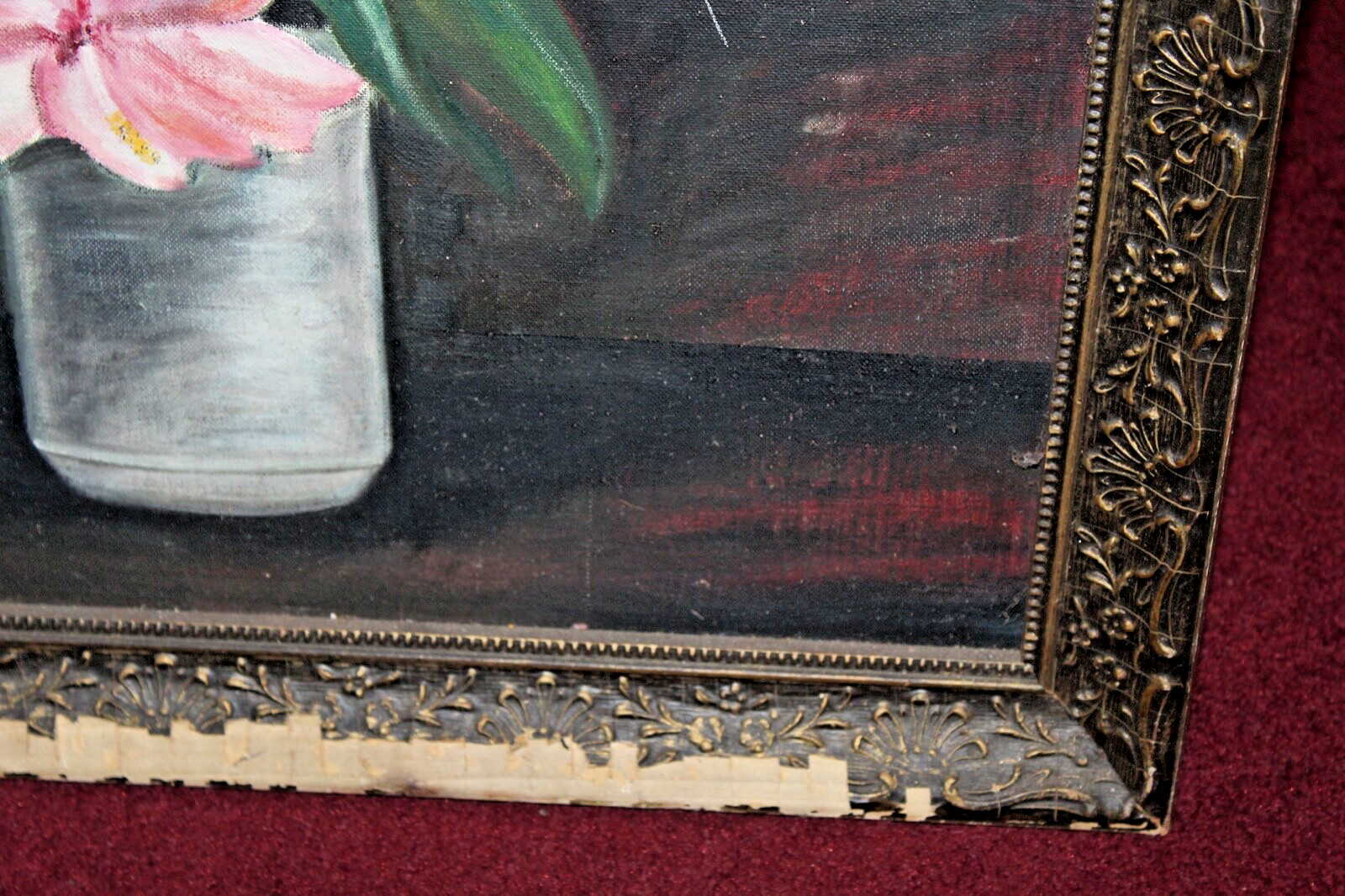Vintage Flower Oil Painting Shabby Chic Colorful Flowers In Vase Framed