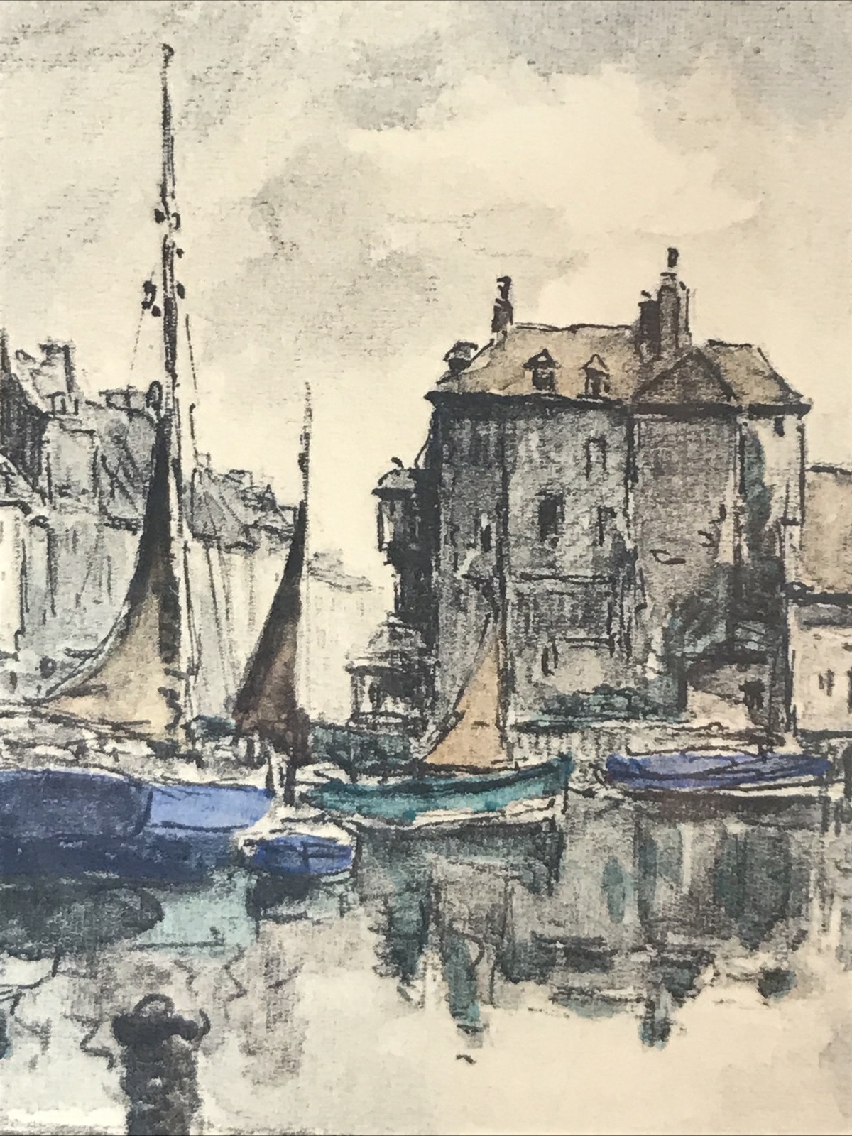 Joseph-Marie Le Tournier /La Brige French Harbor Watercolor Miniature Hand Litho