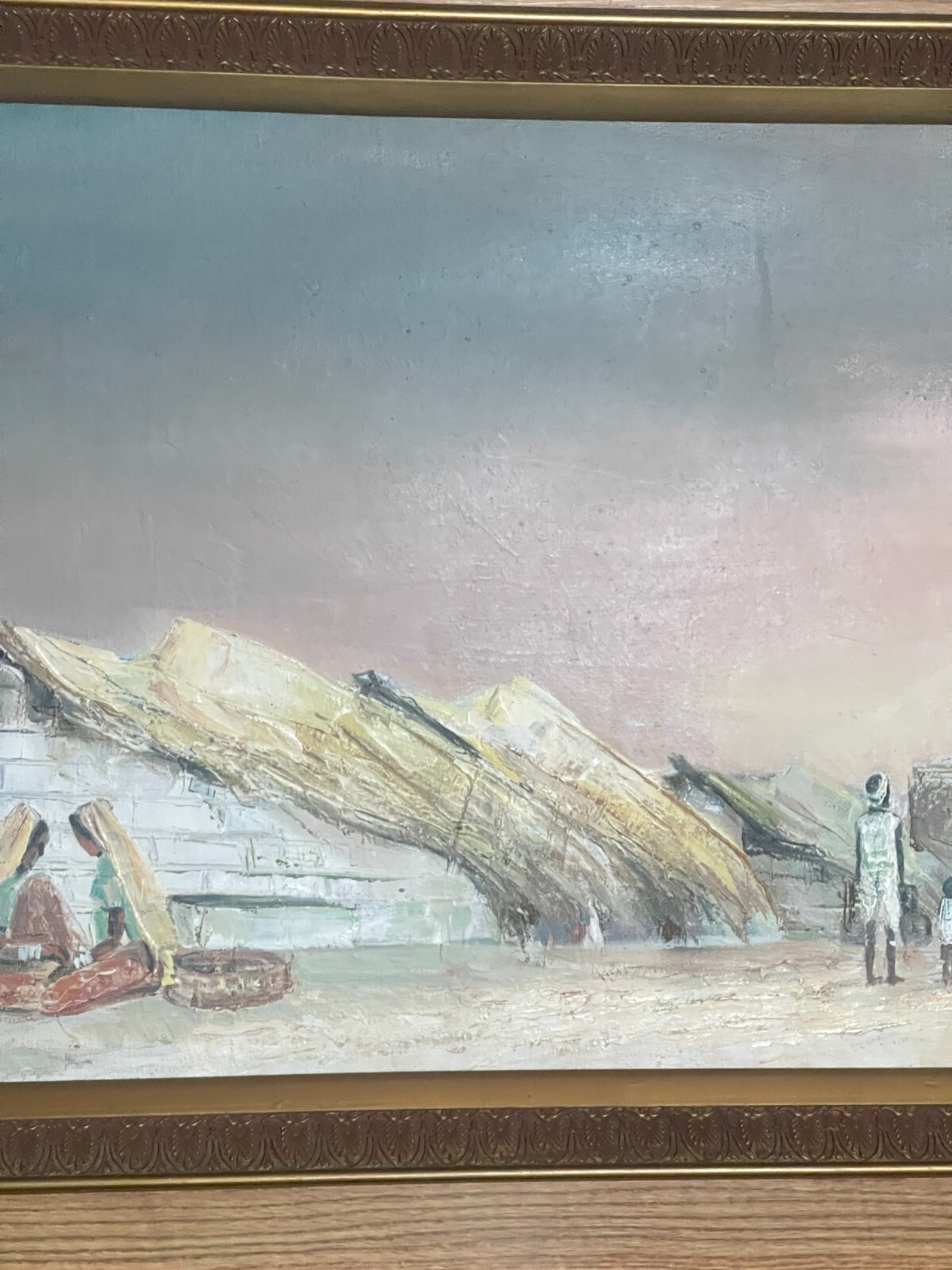 Vintage Albert Singh India Desert Landscape Village People Original Oil Painting