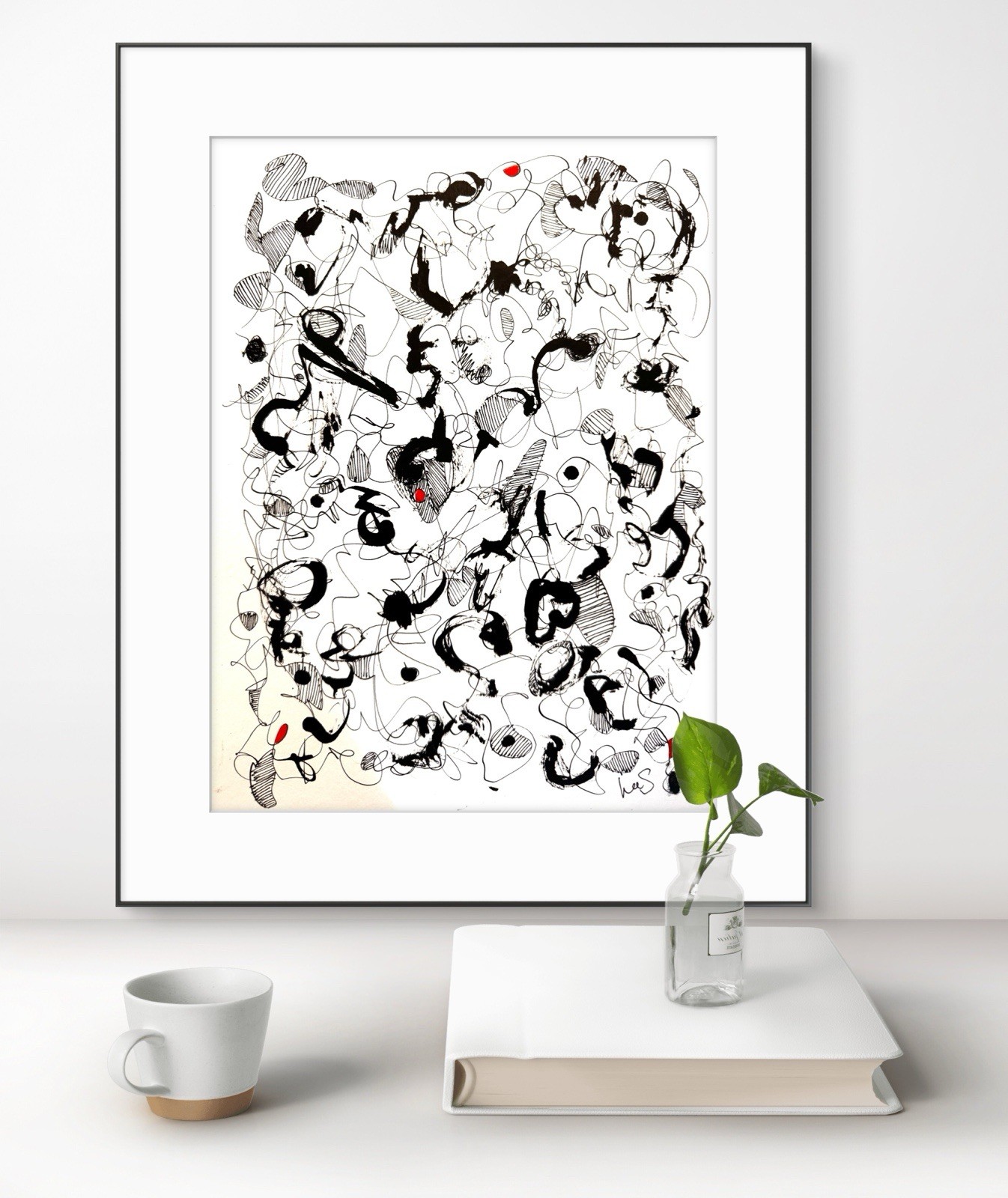 Original Art Meditation 9×12 Impressionist Expressionism Modern B&W Unique