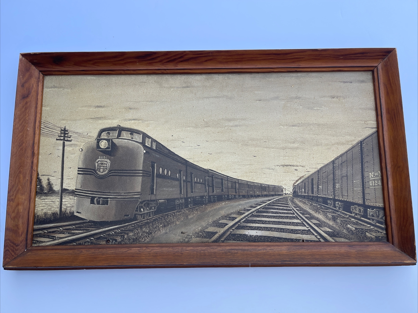 ANTIQUE TRAIN PAINTING RAILROAD INDUSTRIAL TRACKS Antonio GOMEZ DIAZ OIL WPA