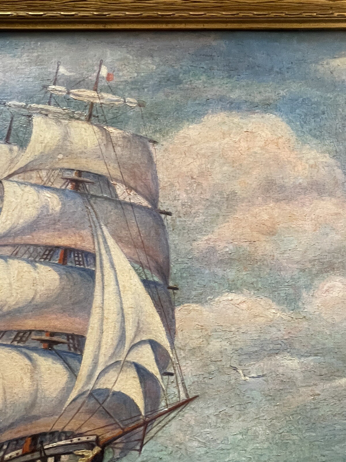 Antique Nautical Painting Seascape American Lighthouse Landscape Coastal Ship