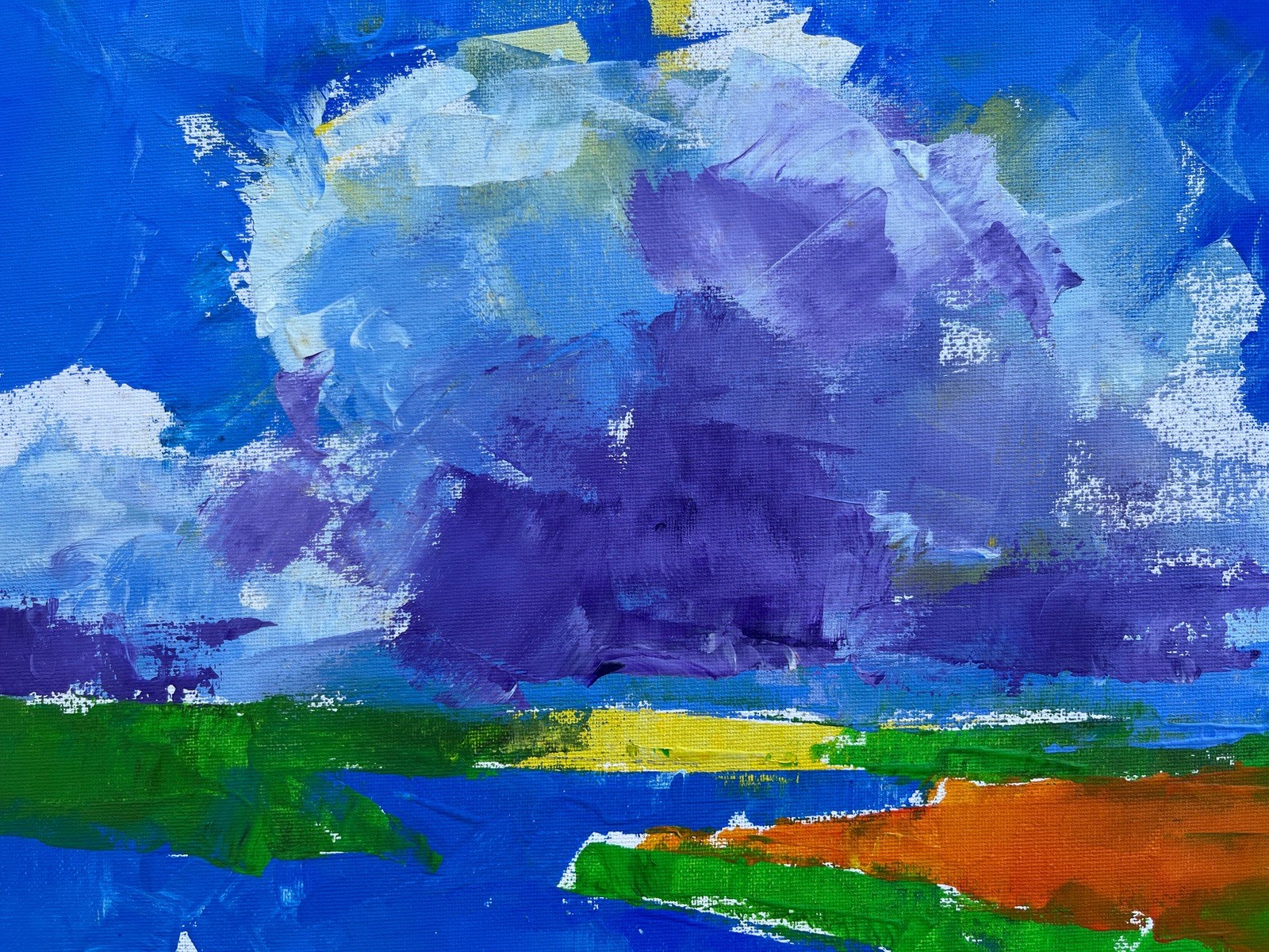 Expressionist Abstract Coastal Landscape with White Sailboat Oil Painting Maritime