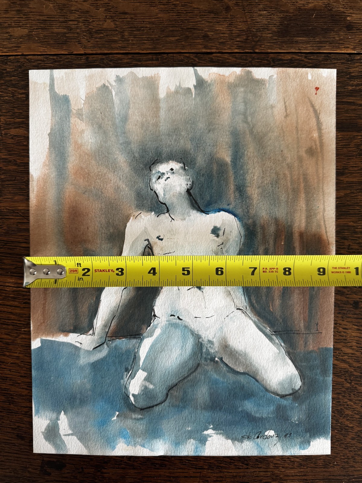 Vintage 1990s Watercolor Ink Painting Portrait Man 9 x 12 Signed de Cordova