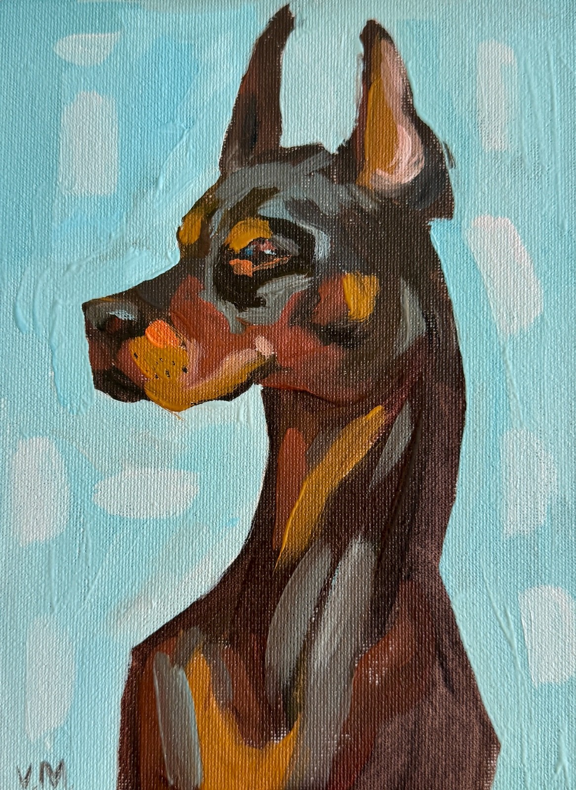 Dog Portrait Original Oil Painting Animal Contemporary Art Sig