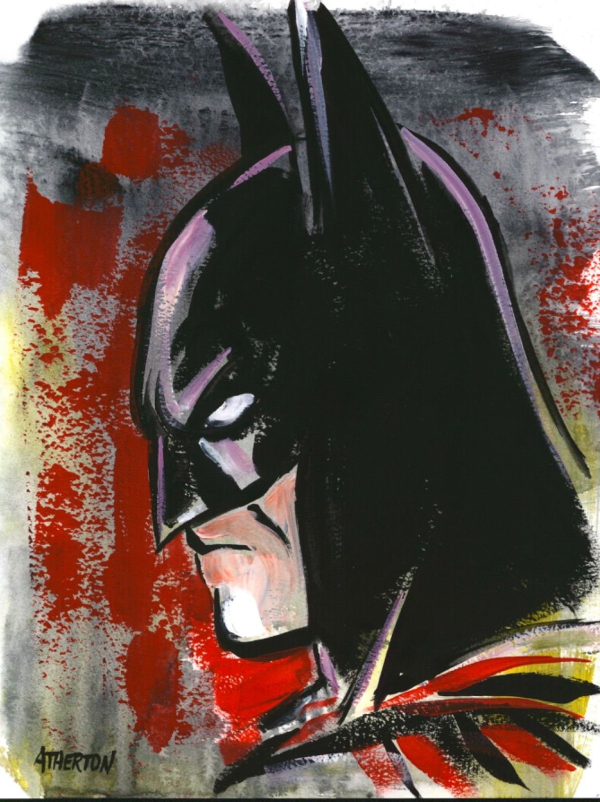 9×12 Batman profile Original Painting Superhero Pop Art Comic Book Inspired Art