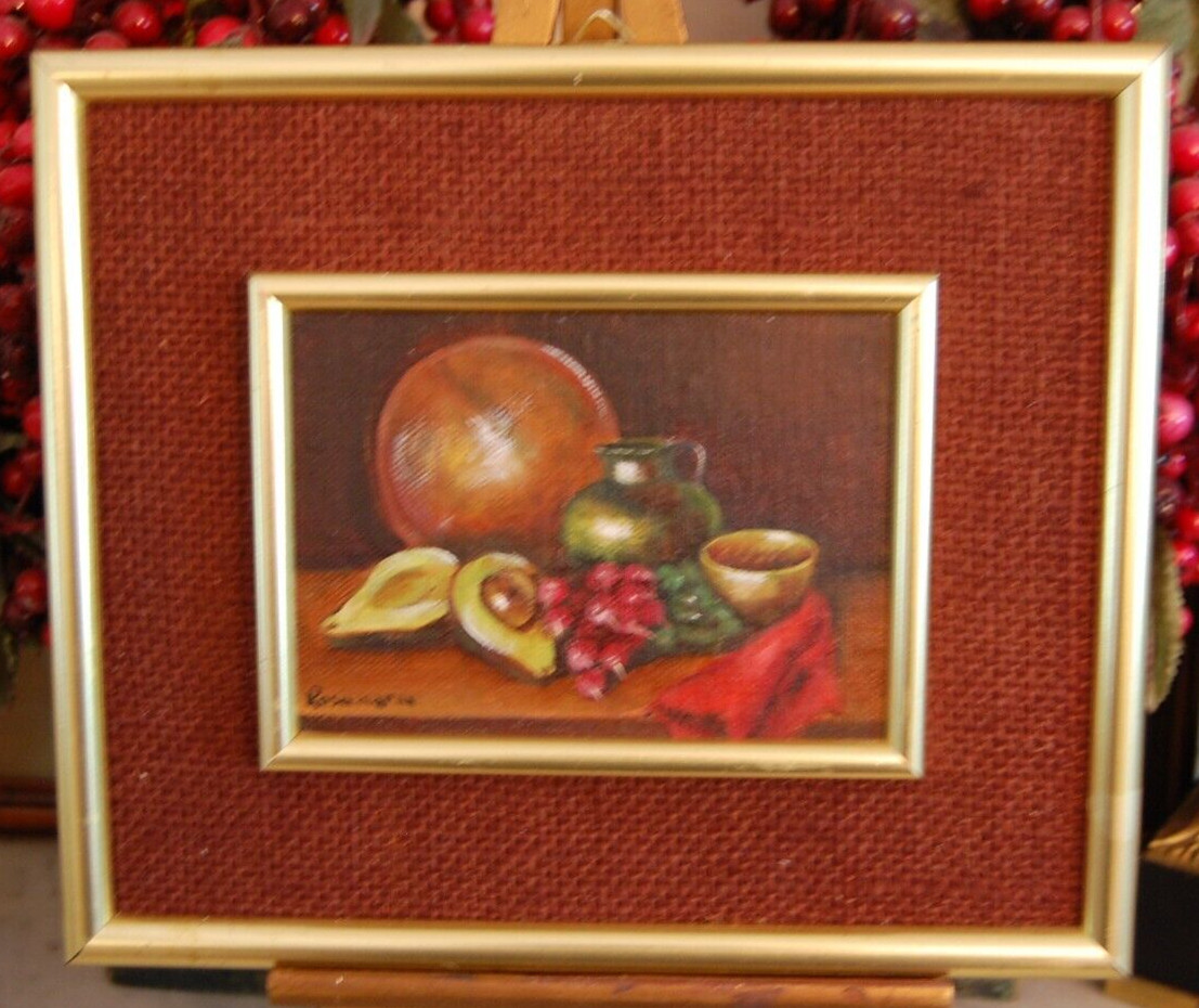 FRAMED SIGNED ORIGINAL OIL TROPICAL FRUITS & JAR A STILL LIFE ARTIST: ROSA MARIA