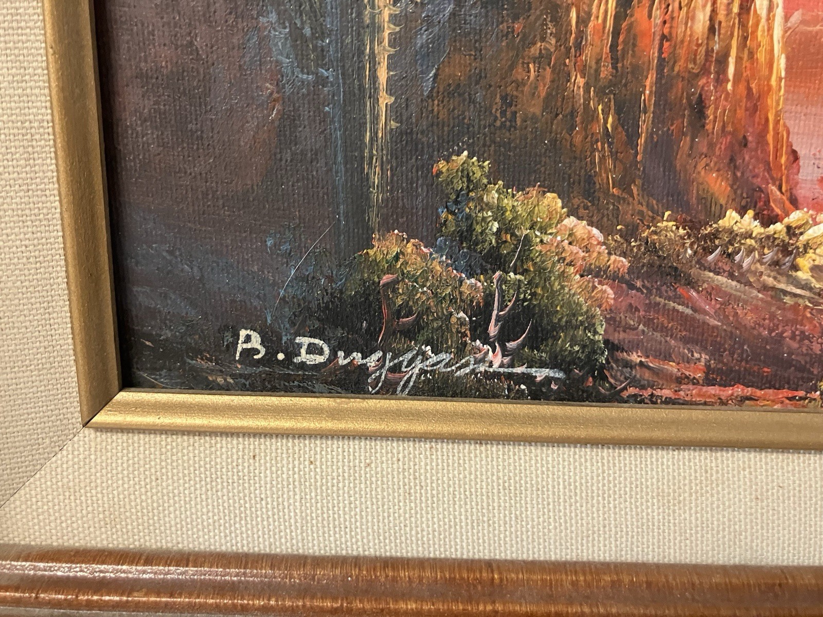 LOil on Canvas Desert Cactus Landscape Painting Signed Artist Bernard Duggan
