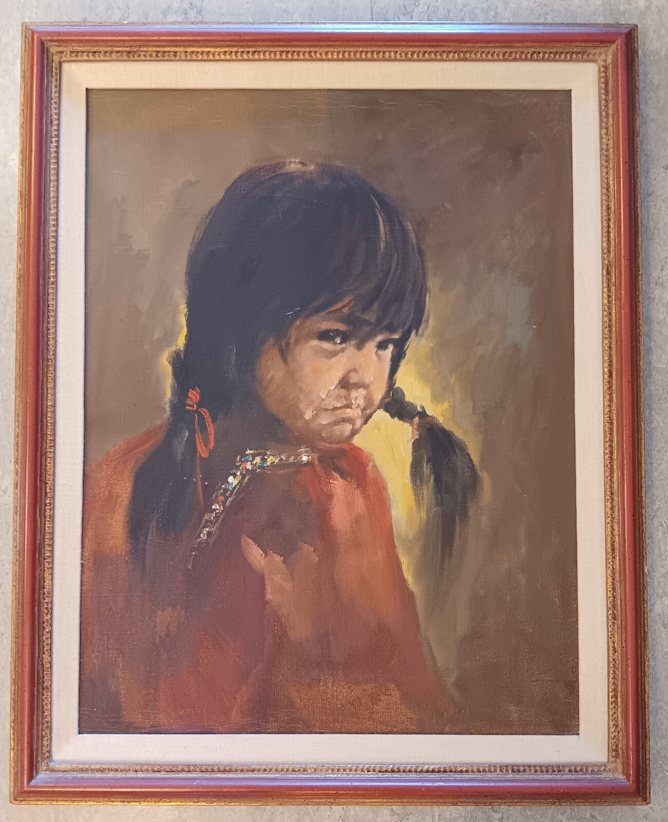 YOUNG NATIVE AMERICAN GIRL OIL ON CANVAS WITH ORIGINAL WOOD FRAME SIGNED