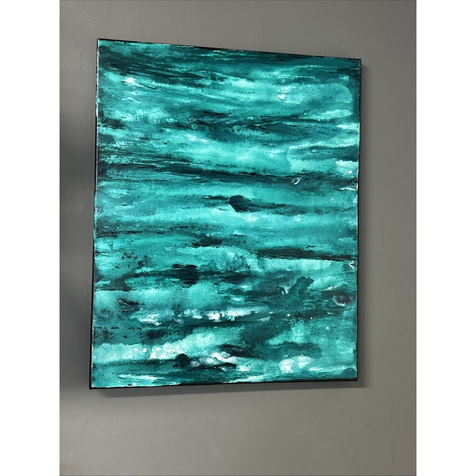 Canvas Painting 16 X 20 Acrylic Hand Painted Green Signed Titled Tranquility