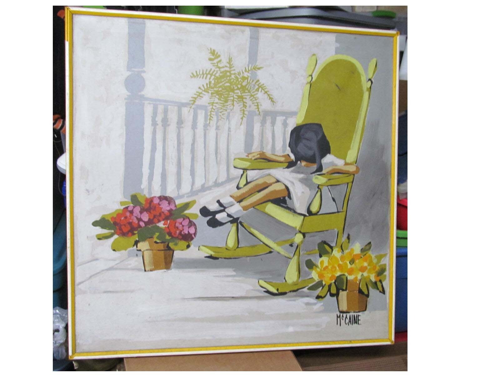 Robert McCaine Painting Little Girl on a Porch MCM on Canvas 37×37