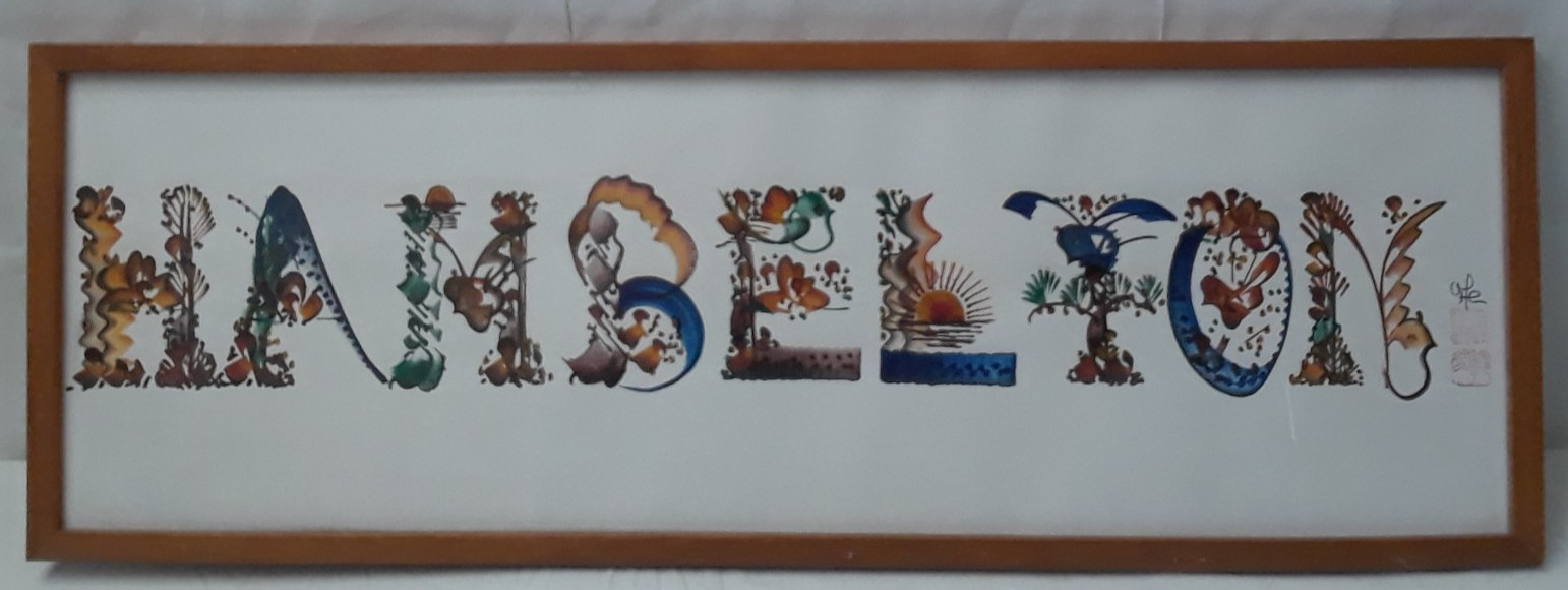 Hand Painted Signed by Artist and Framed Floral Letters Spells out Hambelton
