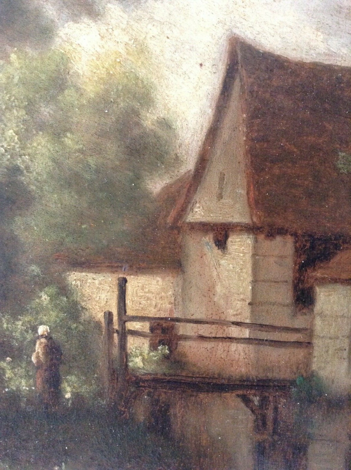 19th Century Andre Julien PREVOST Signed Pupil of COROT Women River Oil on Panel
