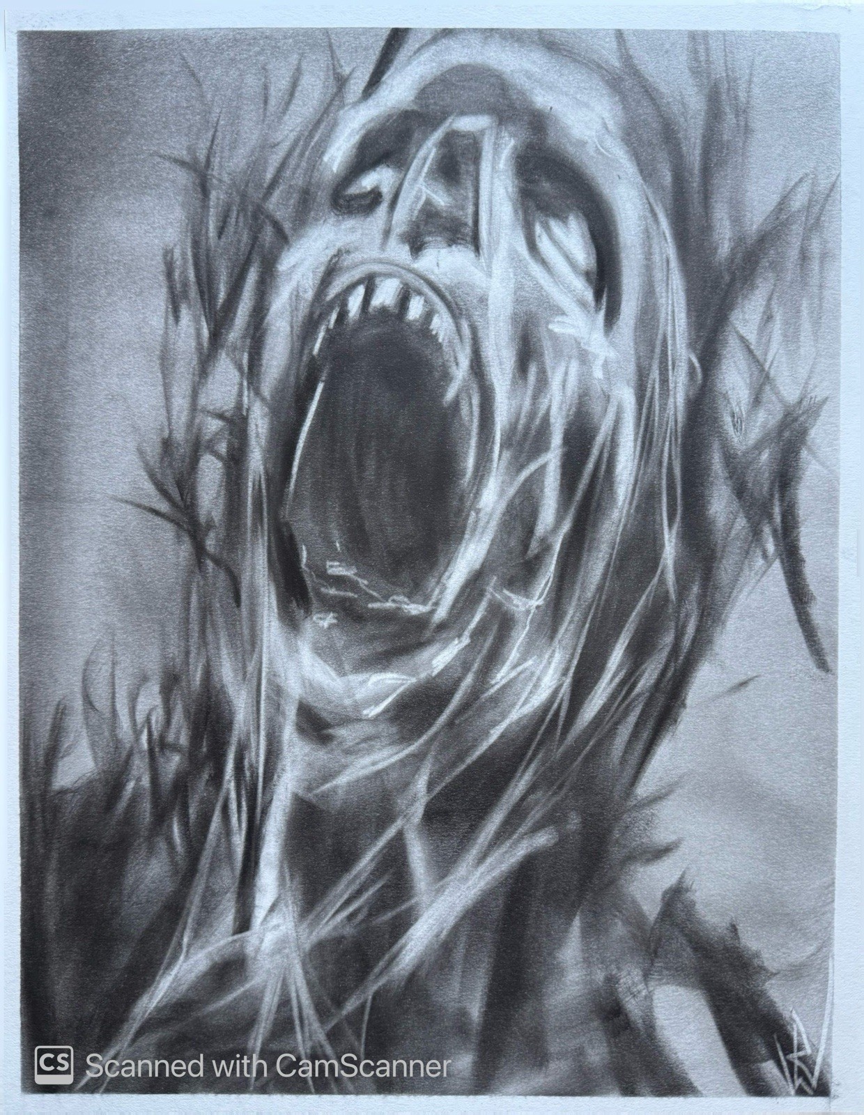 Screaming Ghost Face Pastel Drawing 11×14 Horror Art Original