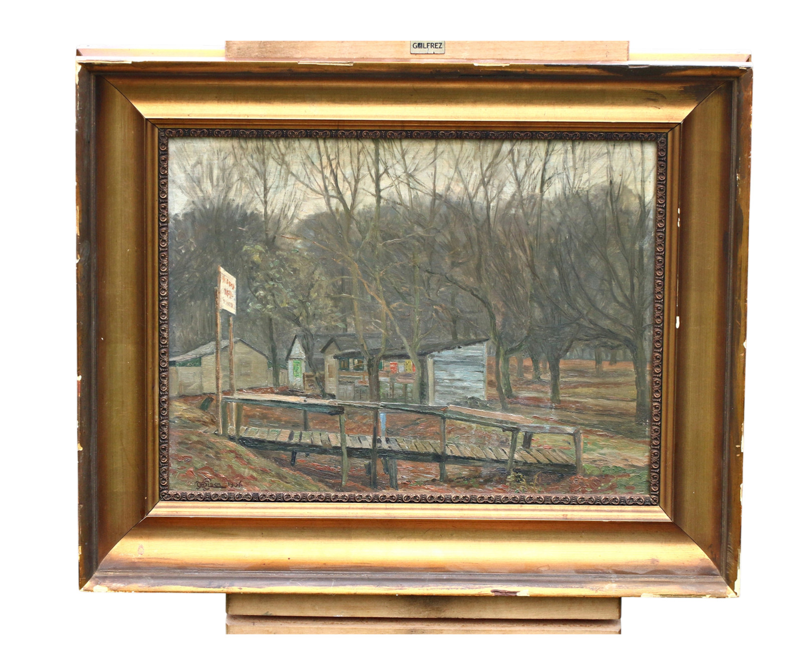 Knud Holger Olsen Autumn Village Landscape Oil Painting Framed Signed OOAK