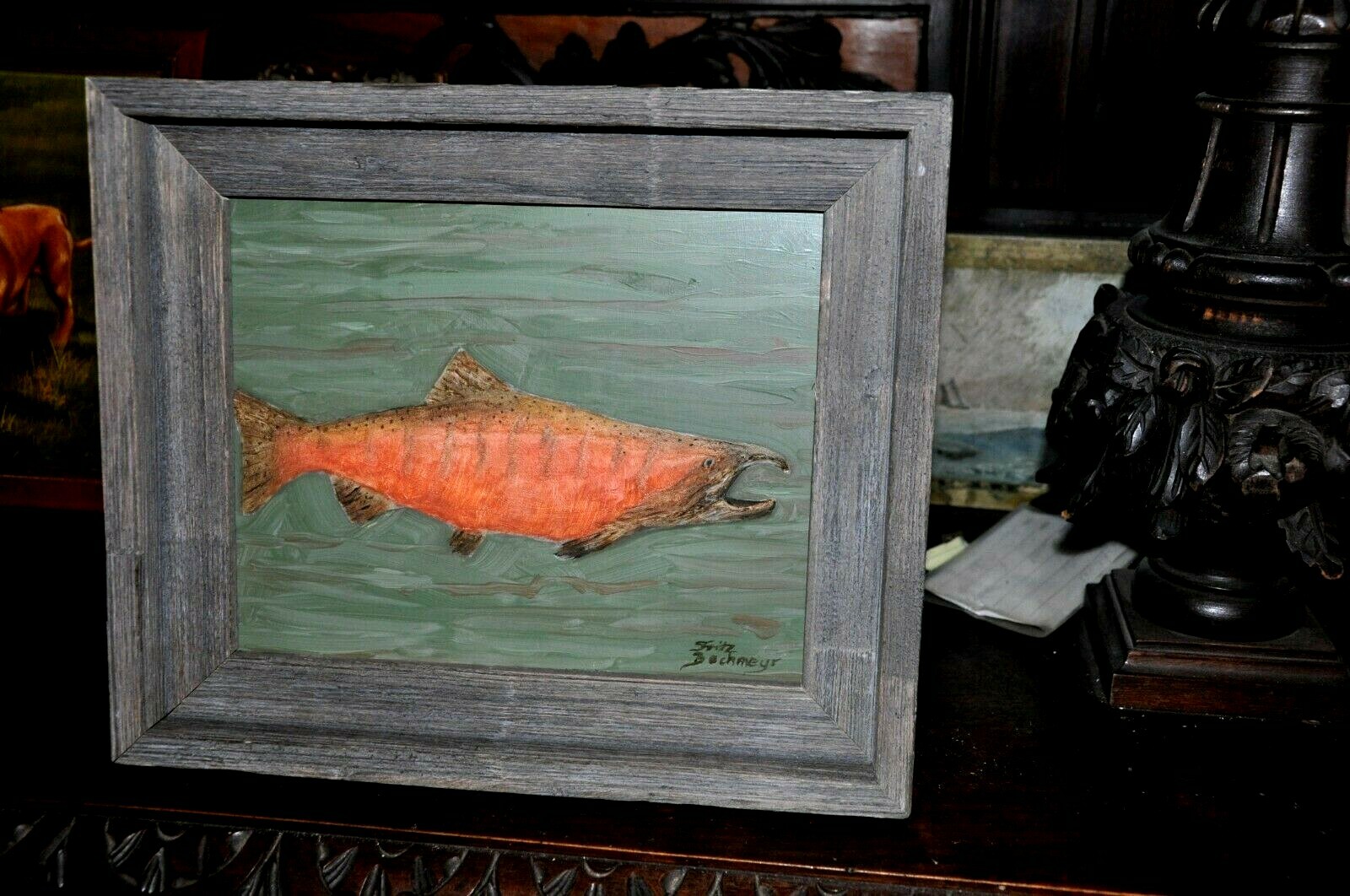 Beautiful Salmon Fish Painting by Listed Artist