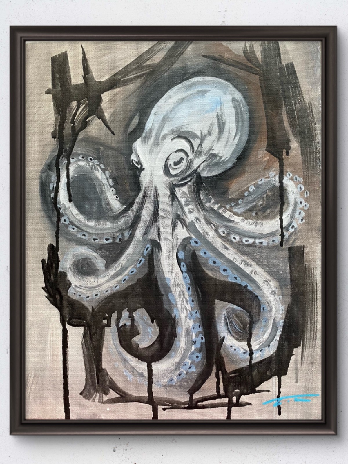 Octopus Abstract Acrylic Street Art Original Art 14×11 Canvas