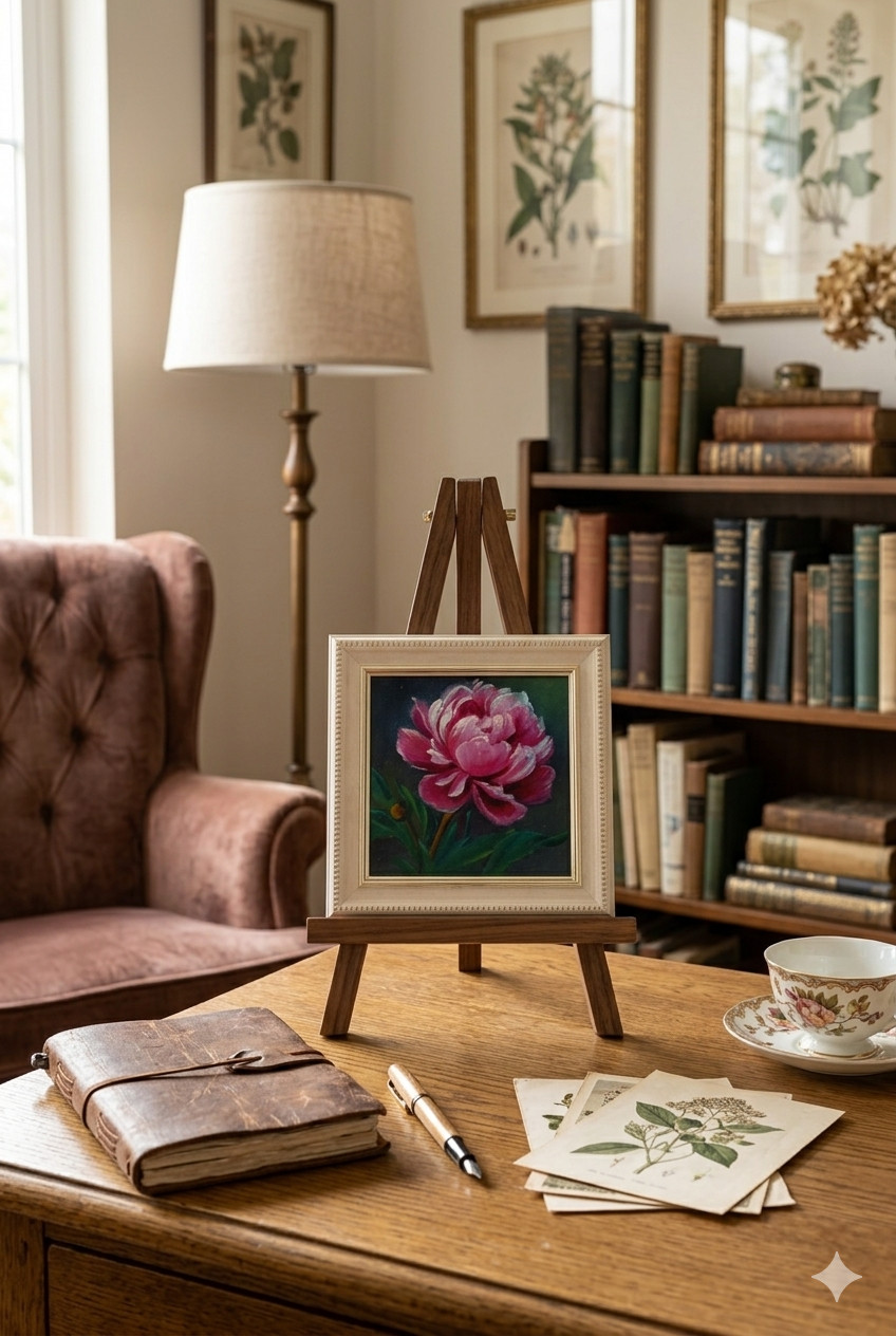 Pink Peony Small Textured Painting Original Flower Art Framed Gift for Her