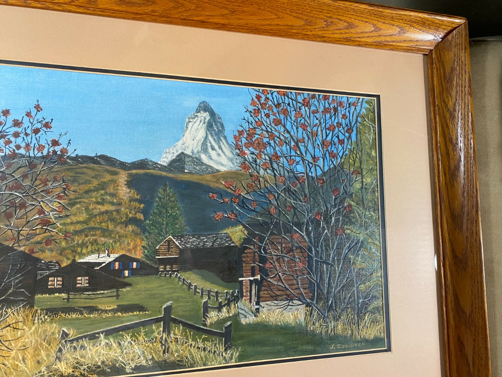 J Eddinger «Mountain Homes And Landscape Scene» Oil Painting – Signed And Framed