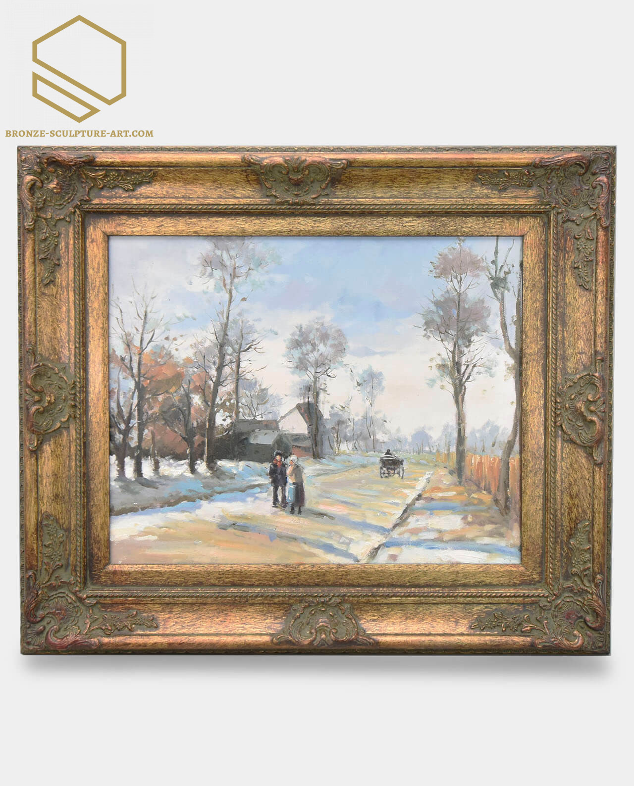 Golden-Framed Oil Painting Village Road
