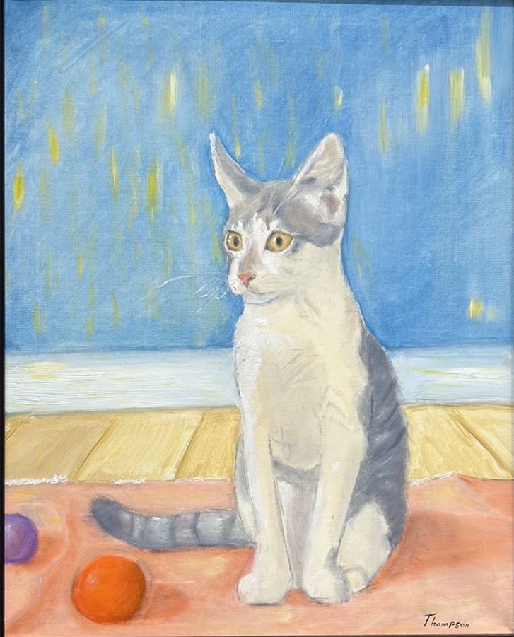 Oil On Canvas Cat Painting 16×20 Original By Robert Thompson Framed