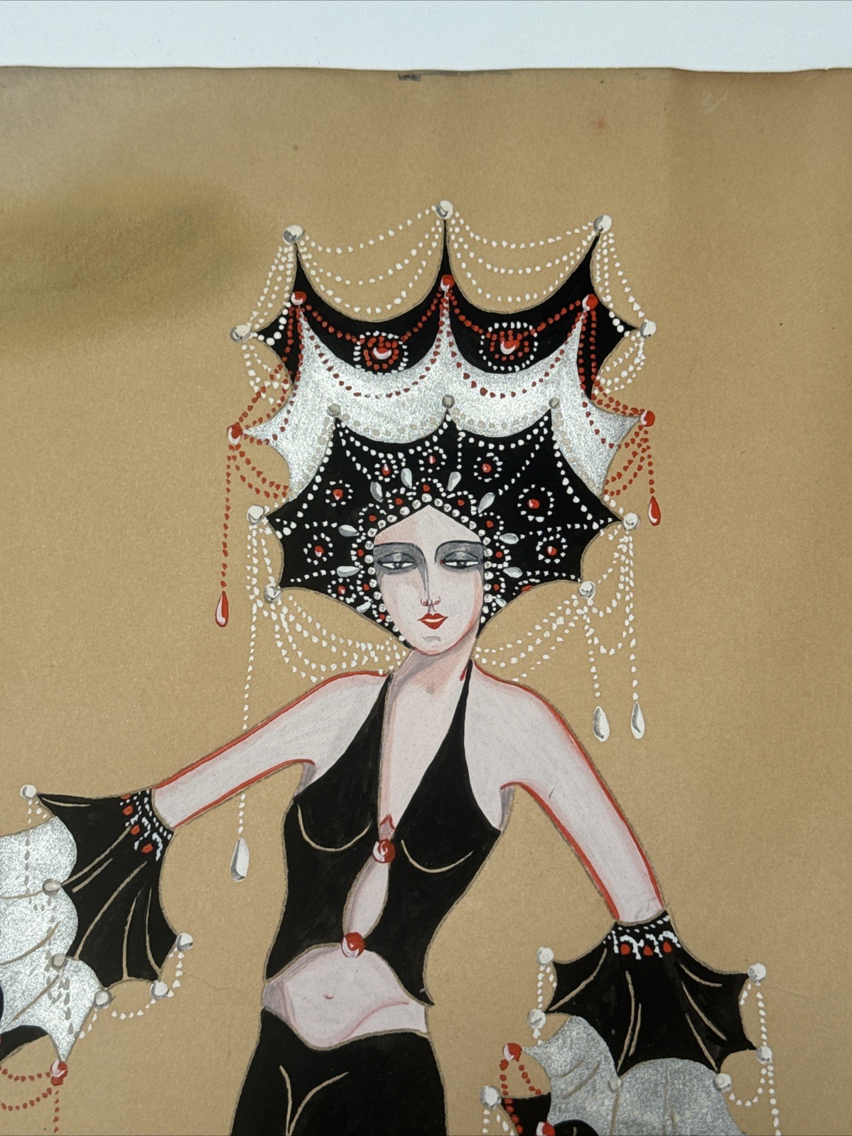 Antique Portrait Painting Woman Female Model Art Deco Fashion Illustration 1926