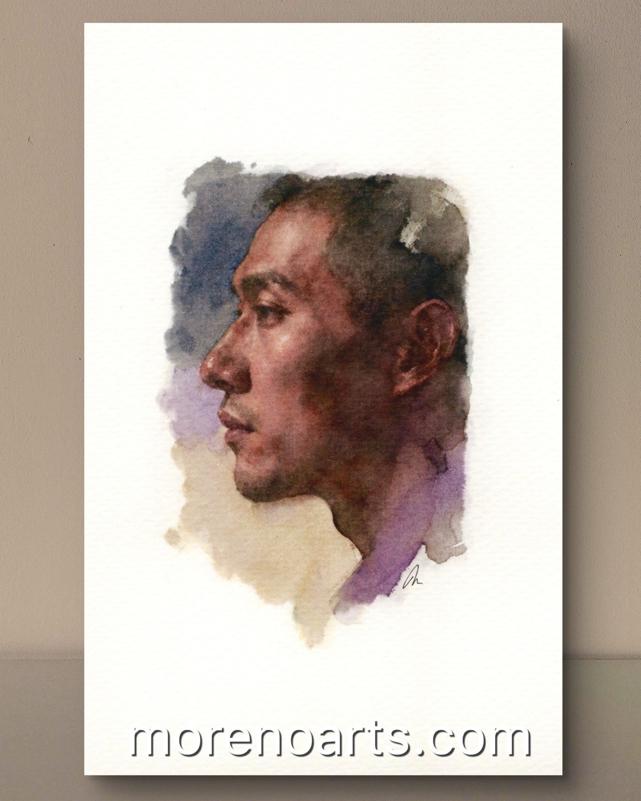 Original Watercolor Painting Classical Male Figure Book Page 5.5 × 8.5 inches)