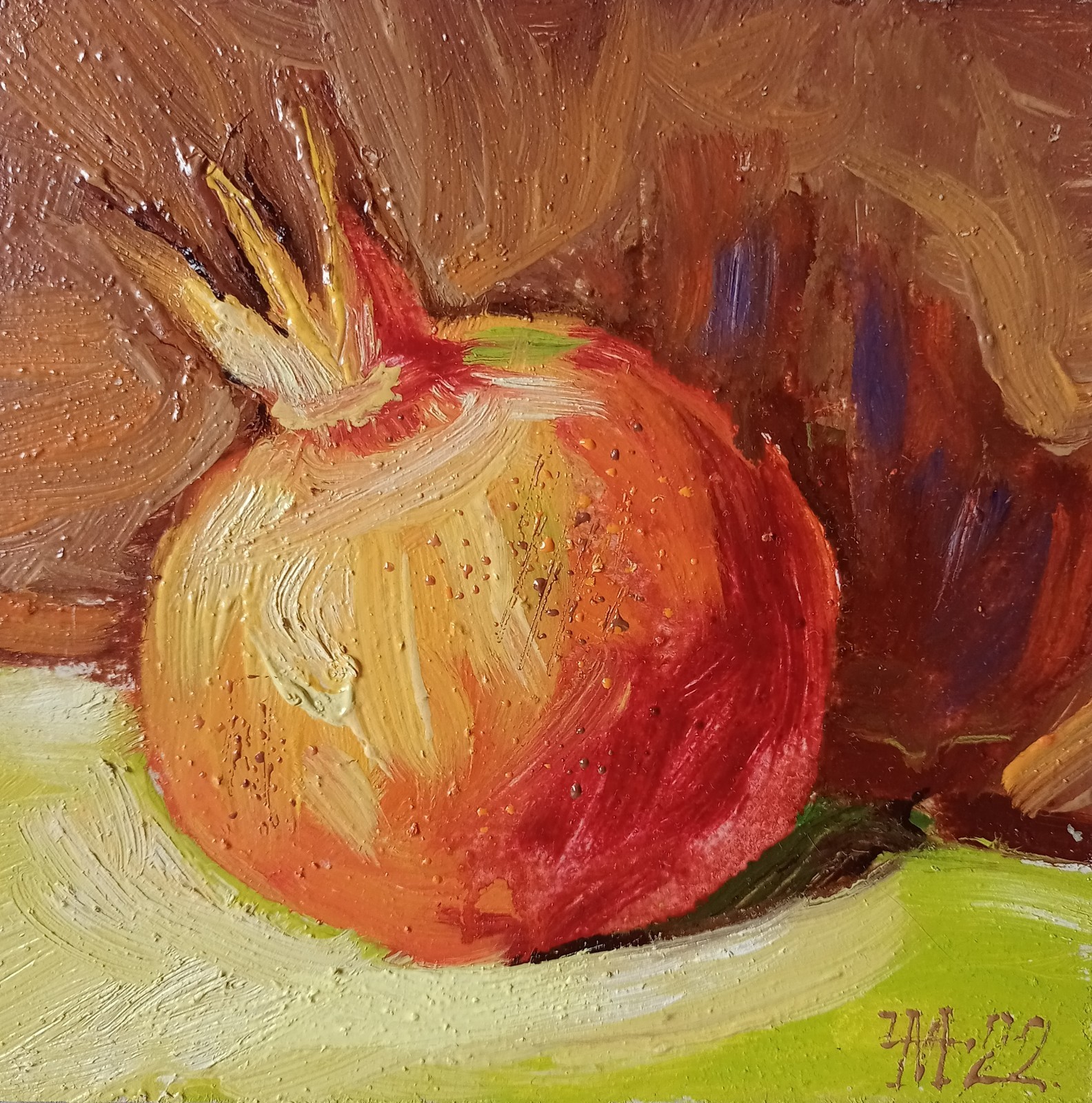 Pomegranate Impasto Painting Original Art Impression Oil Painting 5.9 x 5.9 in